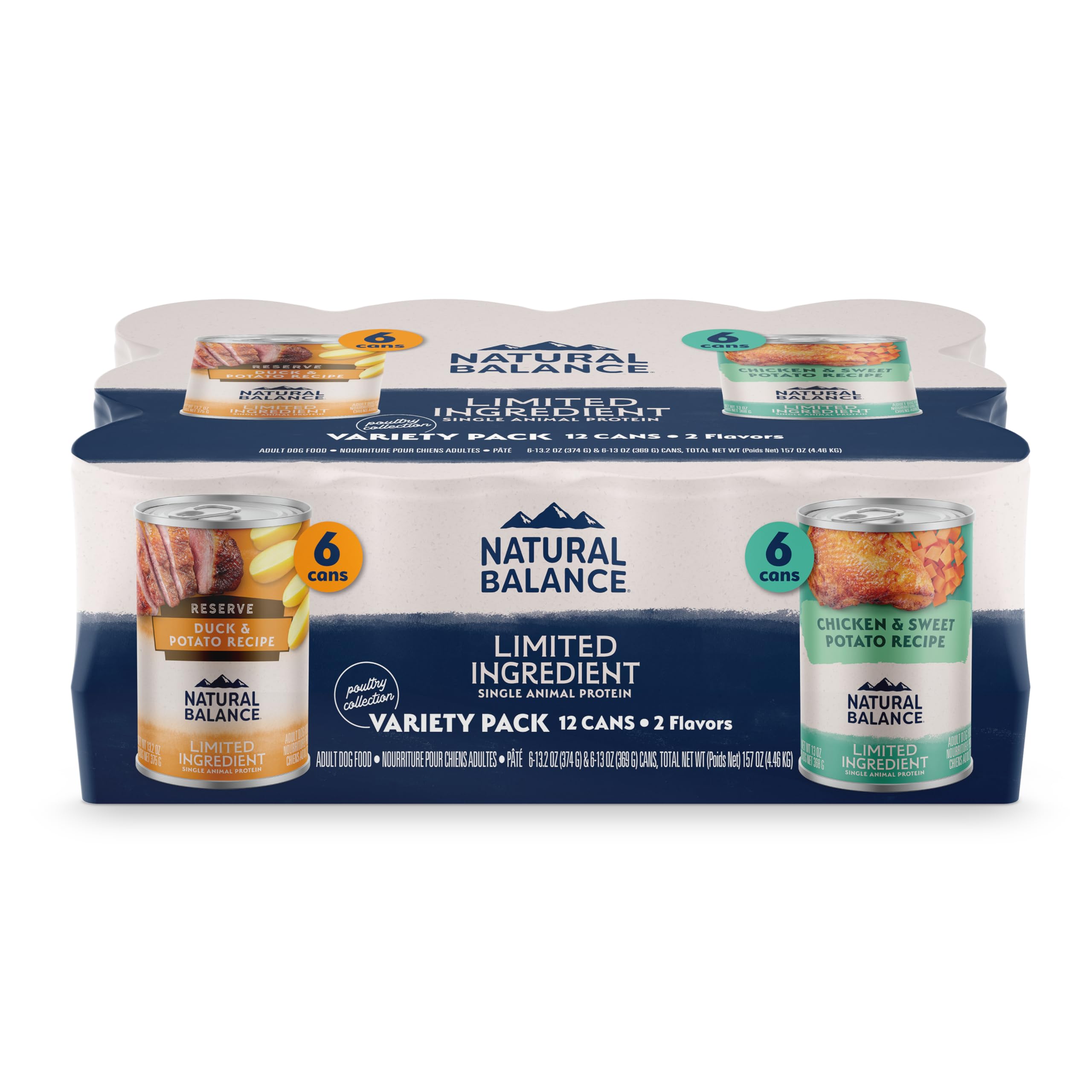 Natural Balance Limited Ingredient Wet Dog Food, Variety Pack, Reserve Duck & Potato and Chicken & Sweet Potato, 13oz., (Case of