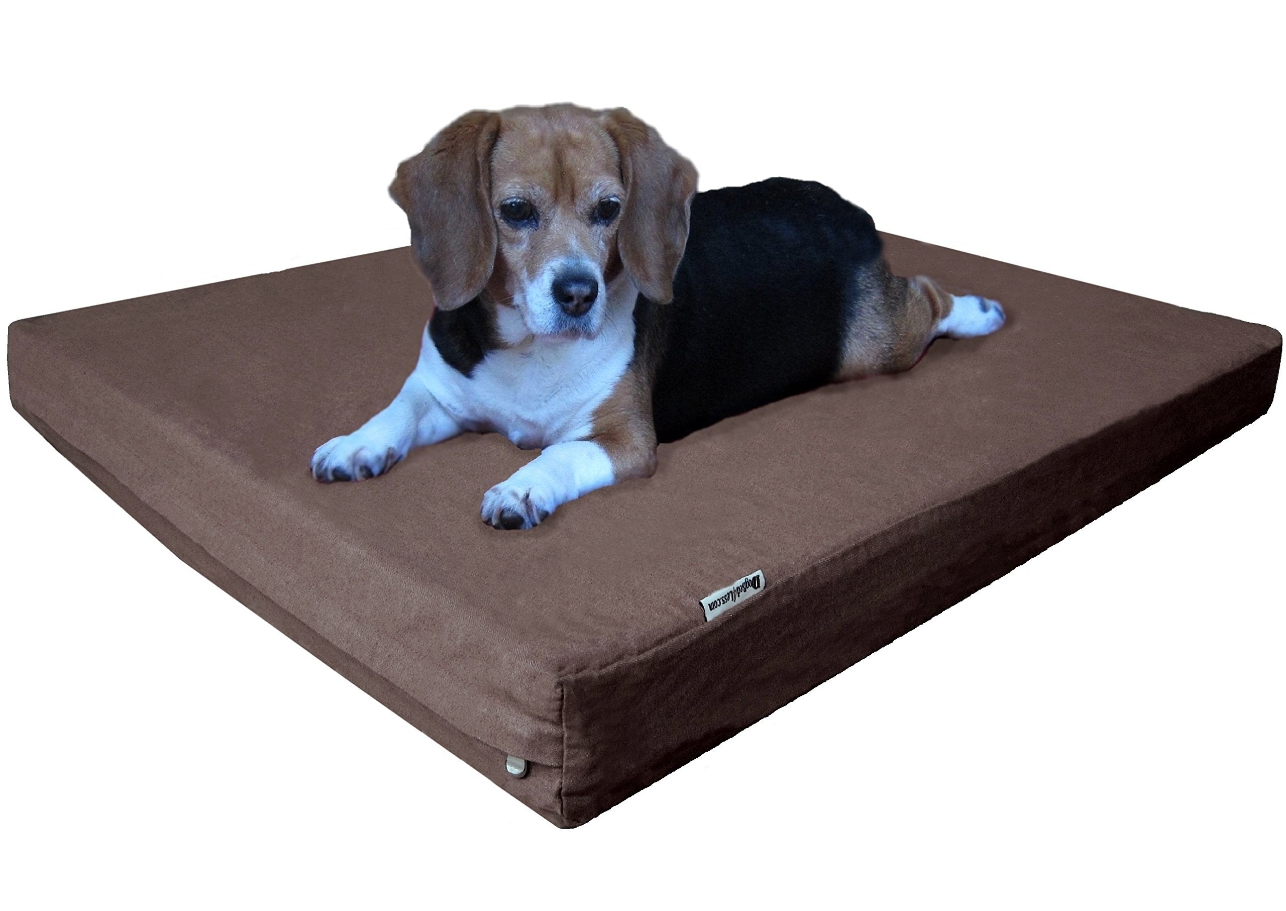 Dogbed4Less Medium Large Orthopedic Heavy Duty Gel Infused Memory Foam Pet Bed, Waterproof Liner, Denim In Brown 37X27X4 Inches