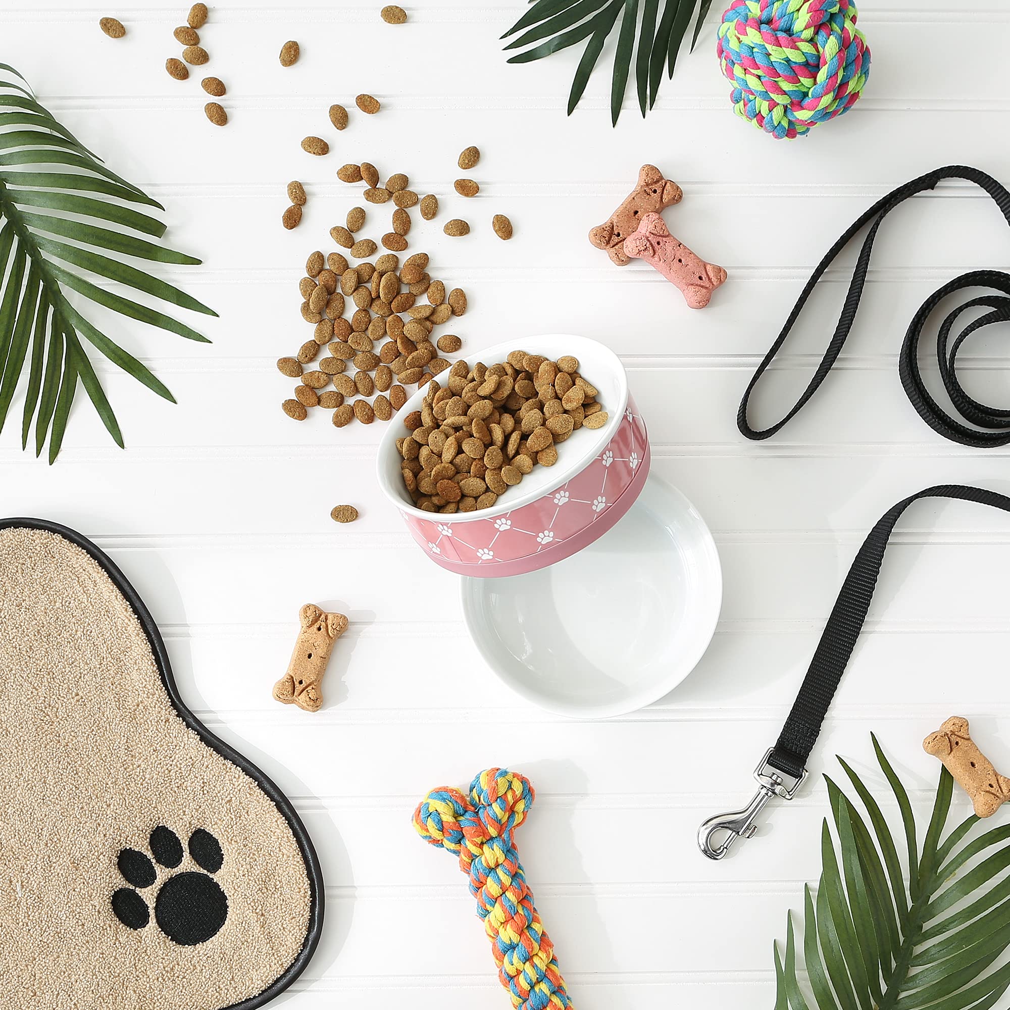 Bone Dry Trellis Paw Print Pet Bowl, Dishwasher Safe, Non-Slip, Medium 6x2, Rose, 2 Count