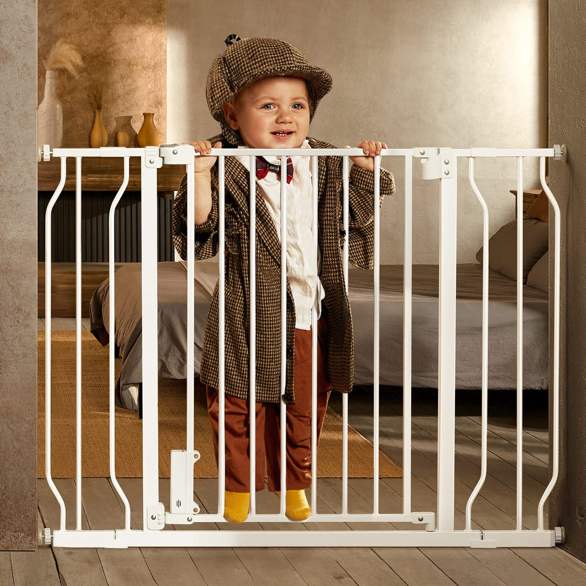 Ciays 29.5” To 41.3” Baby Gate For Stairs Doorways And House, 30” Height Extra Wide Auto-Close Safety Dog Gate For Pets With Secure Alarm, Pressure Mounted, White