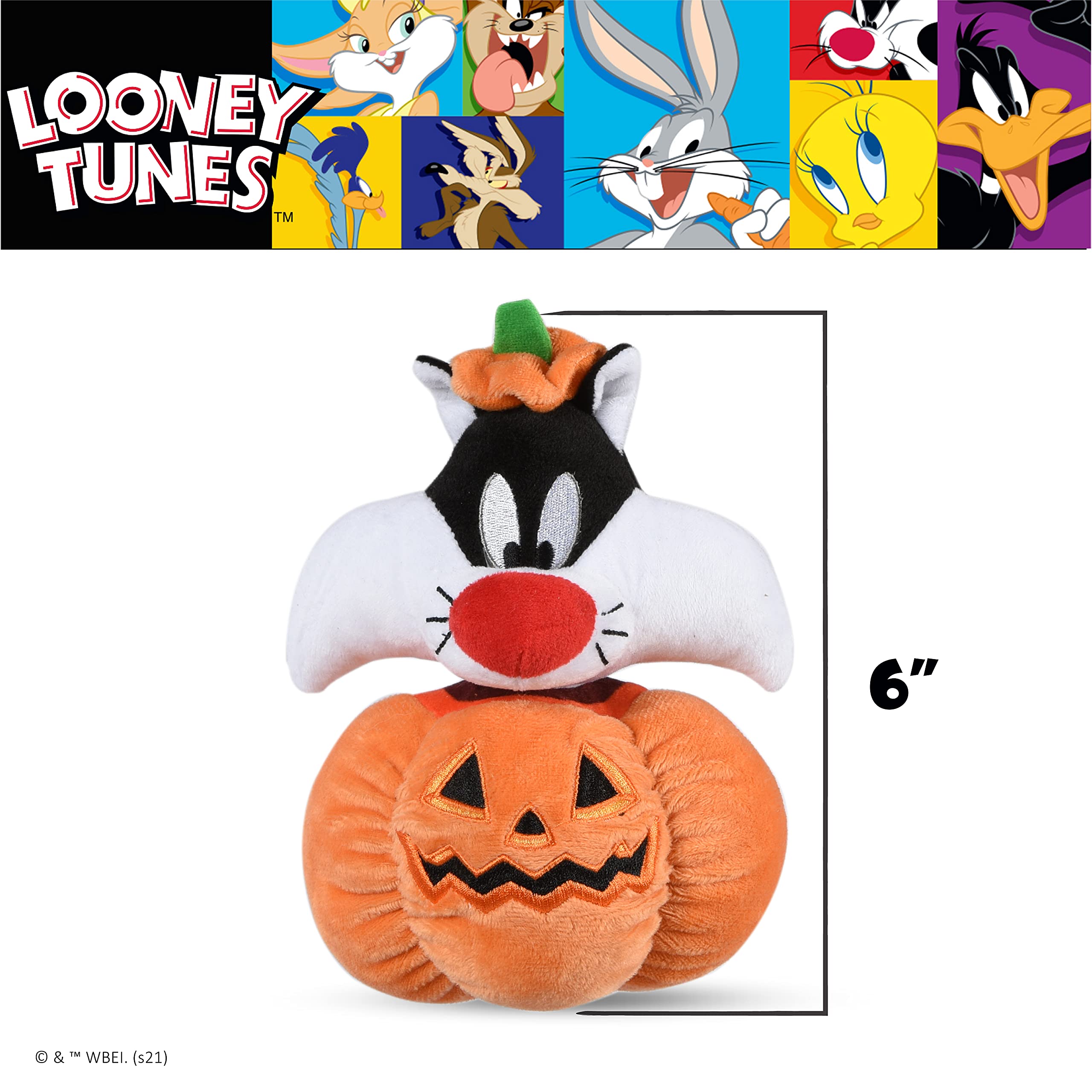 Looney Tunes For Pets Sylvester The Cat Halloween Pumpkin Head Plush Dog Toy | Stuffed Animal Toy For Dogs, Small Dog Toy Sylvester The Cat Squeaky Dog Toy Dog Chew Toy, 6 Inch