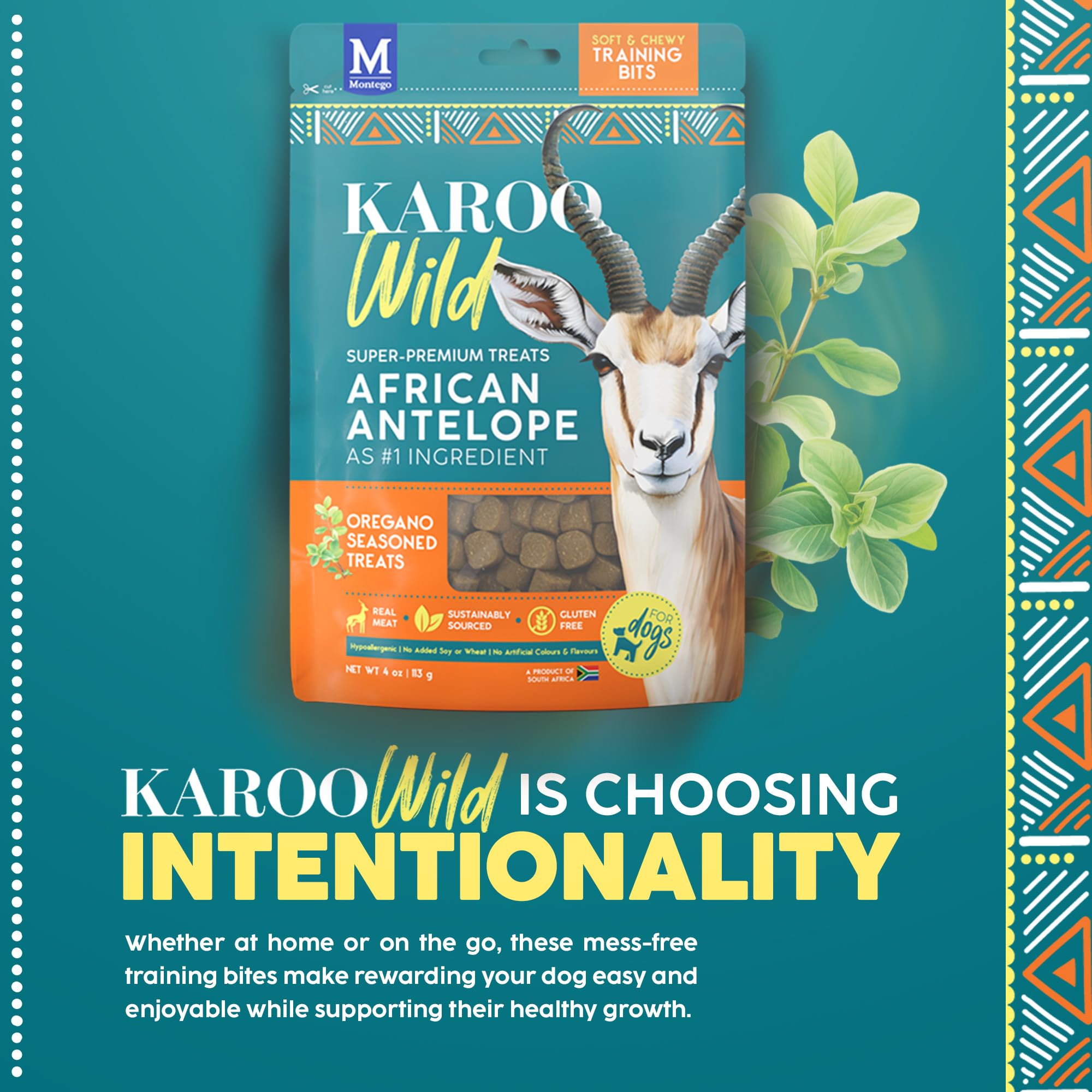 Karoo Wild Training Bits Oregano Seasoned Treats for Dogs - 4 oz - Soft & Chewy Protein Bits Made with African Antelope - Great