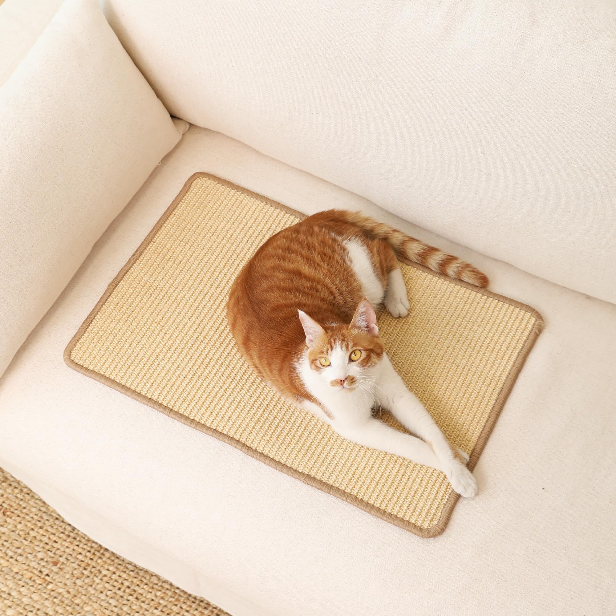 FUKUMARU 2 Packs Cat Scratching Mat, 23.6 x 15.7 Inch Natural Sisal Cat Scratch Pad Mats for Indoor Cats, Horizontal Cats Wall S