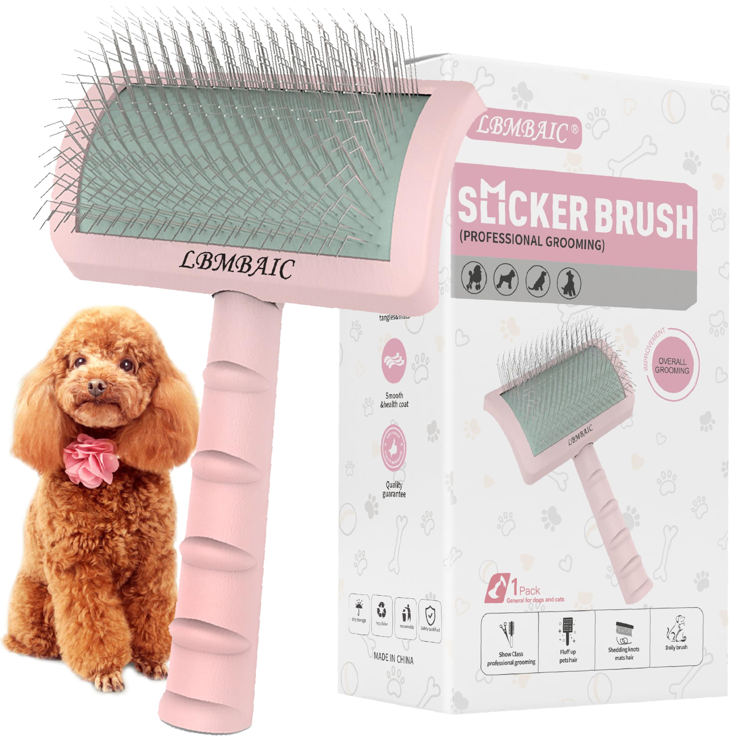 Lbmbaic Super Dense Soft Slicker Brush For Thick And Long Fur Dogs - Grooming Brush For Fluff, Shedding, Tangles On Goldendoodle