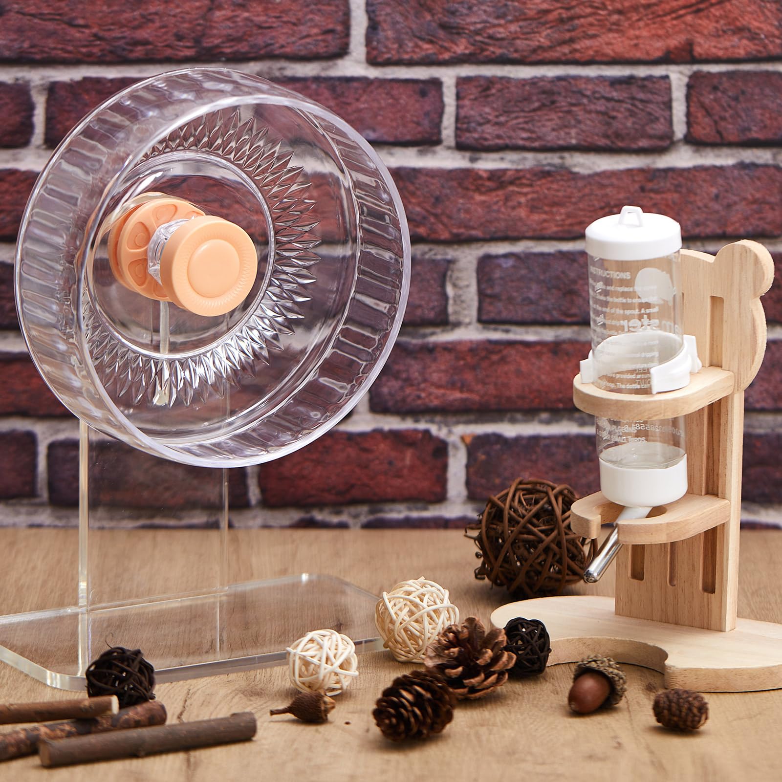 Sonwyoung 2 Pcs 7 Inch Transparent Adjustable Silent Hamster Exercise Wheels And Hamster Water Bottle Set Guinea Pig Running Whe