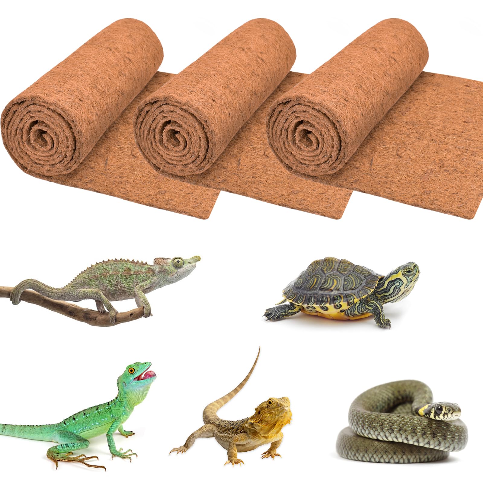 ZeeDix 3 Rolls Coconut Fiber Reptile Substrate Mat, 24 x 48 inches Natural Coco Mat Reptile Carpet Coco Fiber Liner Turtle Beddi
