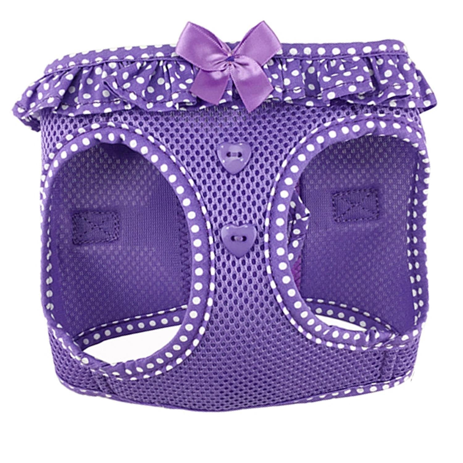 Doggie Design No Choke Dog Harness - Simple Step-In And Go Dog Vest For Small, Medium, And Large Breeds - Breathable Mesh Polyester Pet Harness - Paisley Purple Polka Dot- S