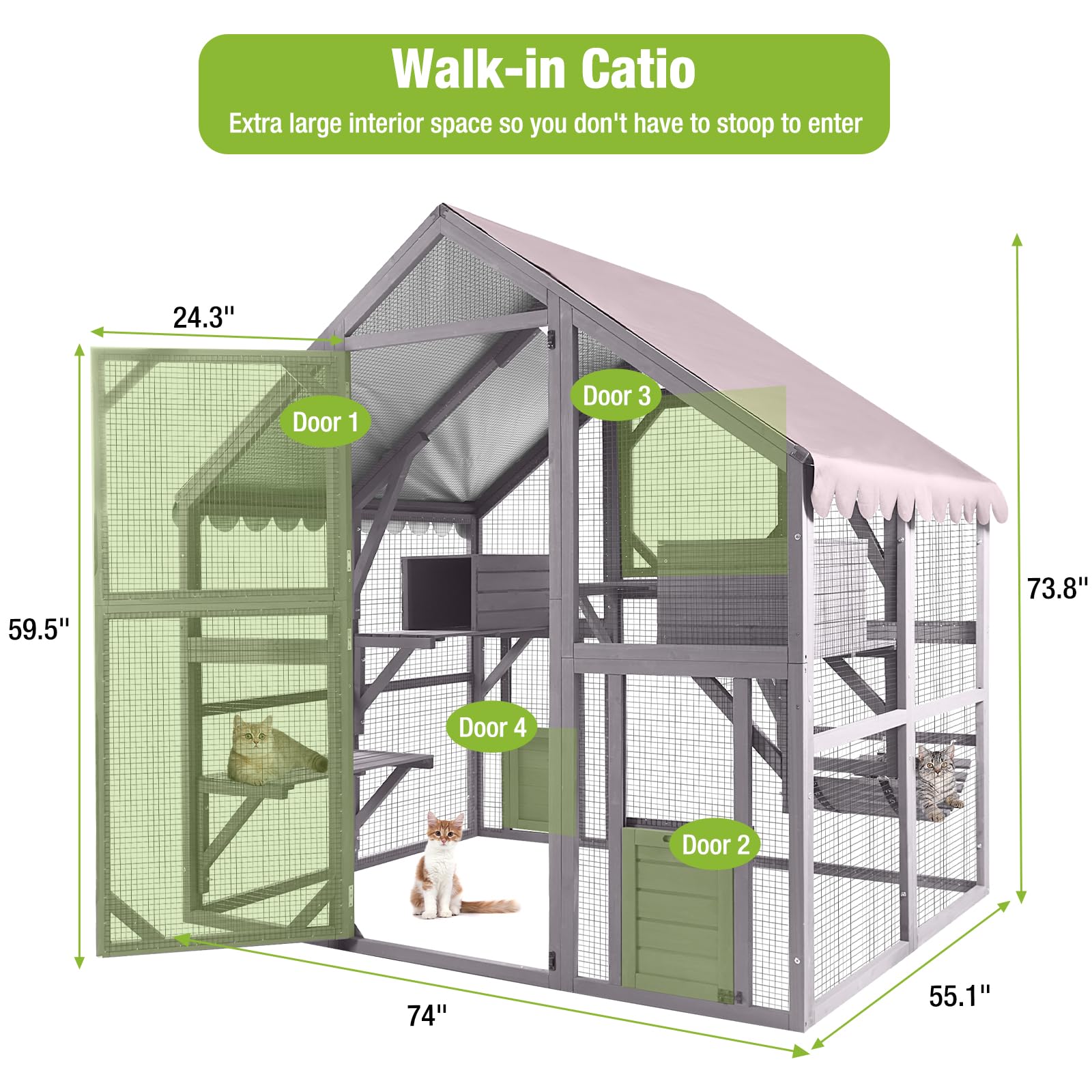 Gutinneen Catio Outdoor Cat Enclosures Wooden Cat House With Rest Houses, Platforms, Bridge, And Waterproof Uv Cover - 55'' D
