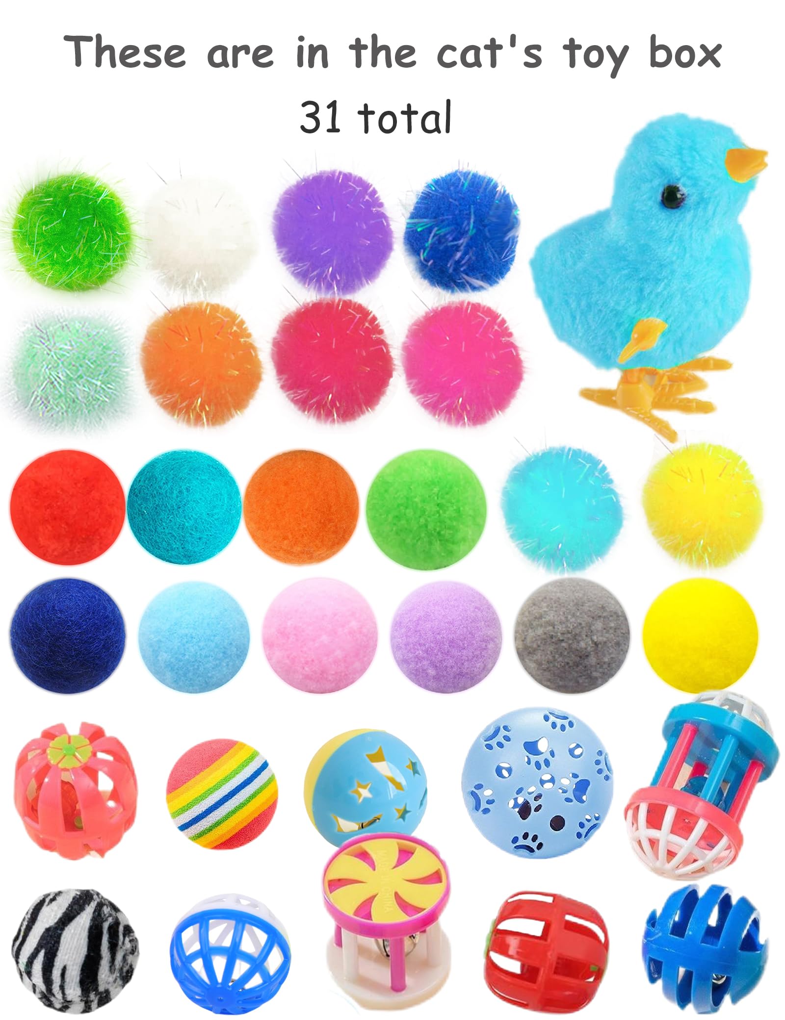 Heuhai 31 Pcs Cat Toys Bundle - Long-Lasting Fun, Safe For Kittens And Adult Cats (1.5'' - 3.74'', Cat Toys Ultimate Pack)