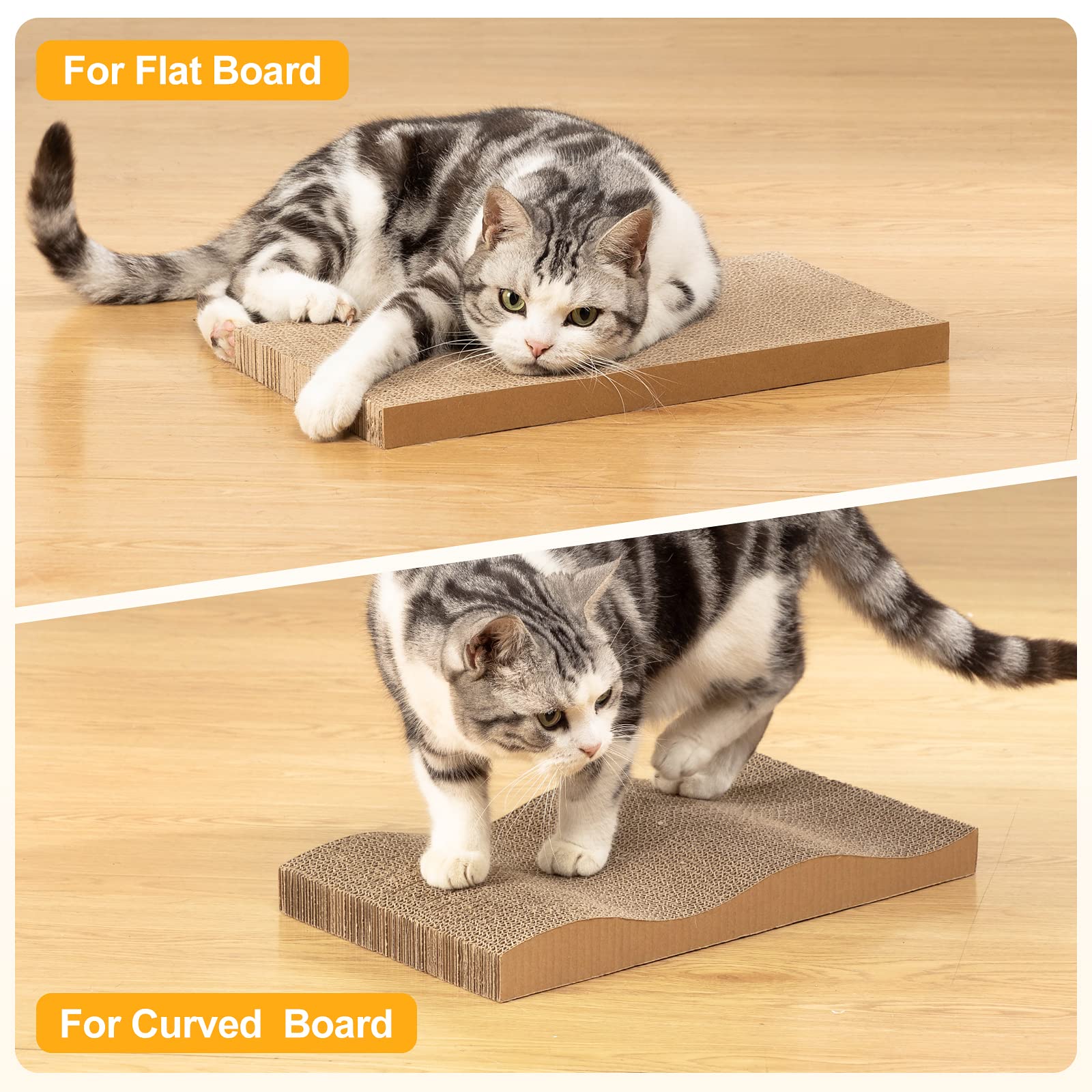Poils Bebe 5 Pcs Cat Scratcher With Box, Reversible Cat Scratchers For Indoor Cats, Cardboard Cat Scratcher With Catnip, 2 Curved And 3 Flat Boards For Scratching Bed