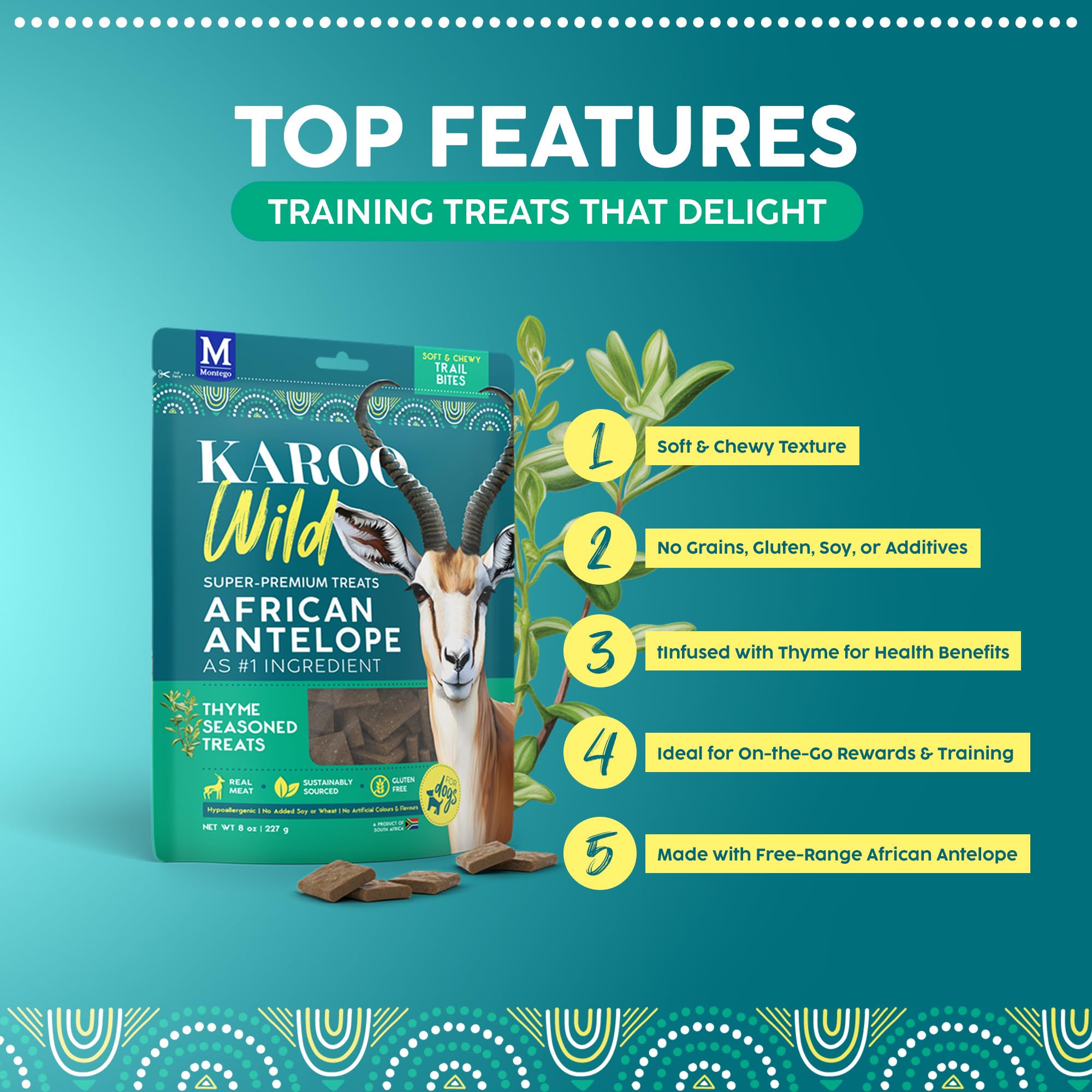 Karoo Wild Trail Bites Thyme Seasoned Treats for Dogs - 8 oz - Soft & Chewy Protein Bites Made with African Antelope - Great for