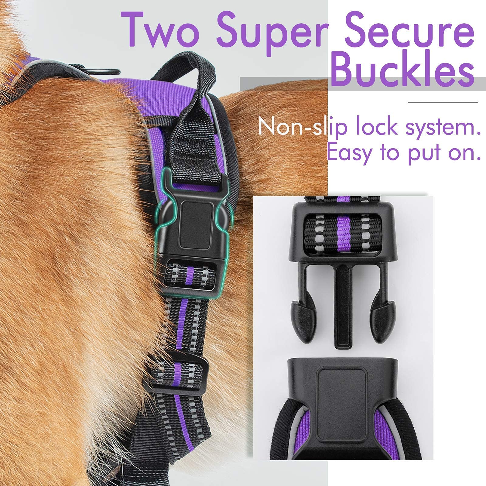 Rabbitgoo Dog Harness, No-Pull Pet Harness With 2 Leash Clips, Adjustable Soft Padded Dog Vest, Reflective No-Choke Pet Oxford Vest With Easy Control Handle For Large Dogs, Purple, Xl
