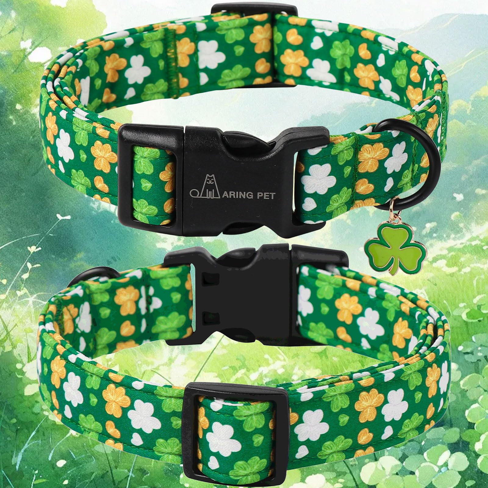 Aring Pet St Patrick'S Day Dog Collar-Cute Green Clovers Dog Collars, Adjustable Shamrock Pet Collars Trefoil Puppy Collar Gifts