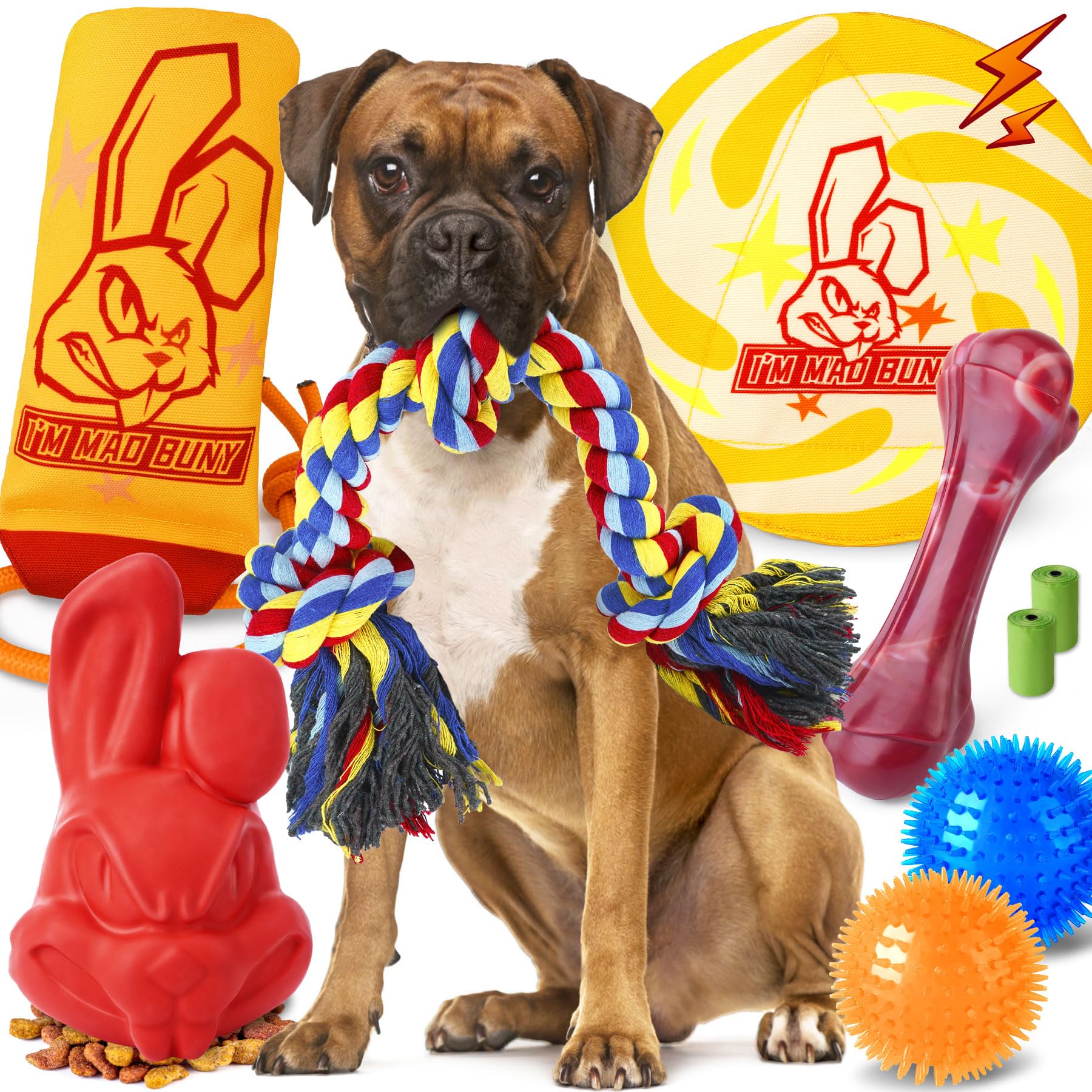 Immadbuny Heavy Duty Various Dog Chew Toys For Aggressive Chewers, 9 Pack Indestructible Large Dog Toy Include Tug Chew & Rope T