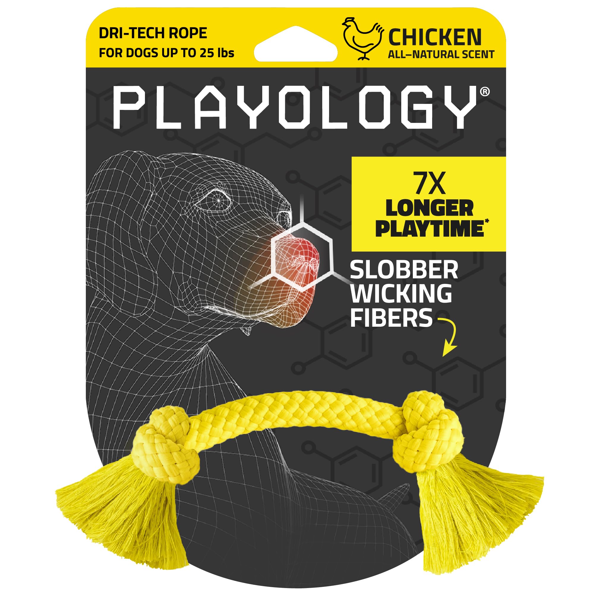 Playology Dri Tech Rope Dog Chew Toy - Chicken Scented Dog Toy, Small - Engaging, All-Natural, Interactive and Non-Toxic