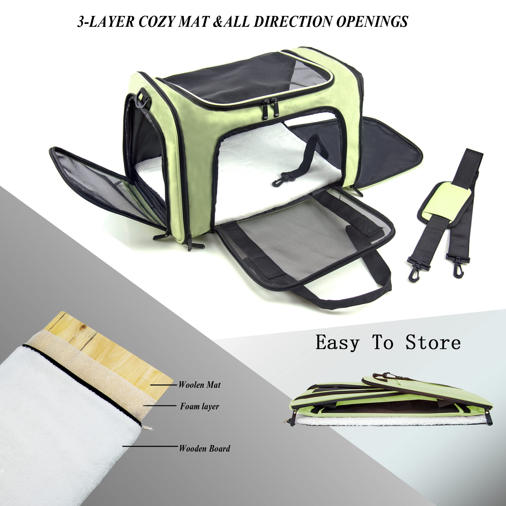 Nextfri Soft Sided Carrier For Small Medium Cats Dogs,Removable Pad Collapsible Travel Pet Carrier Large Green