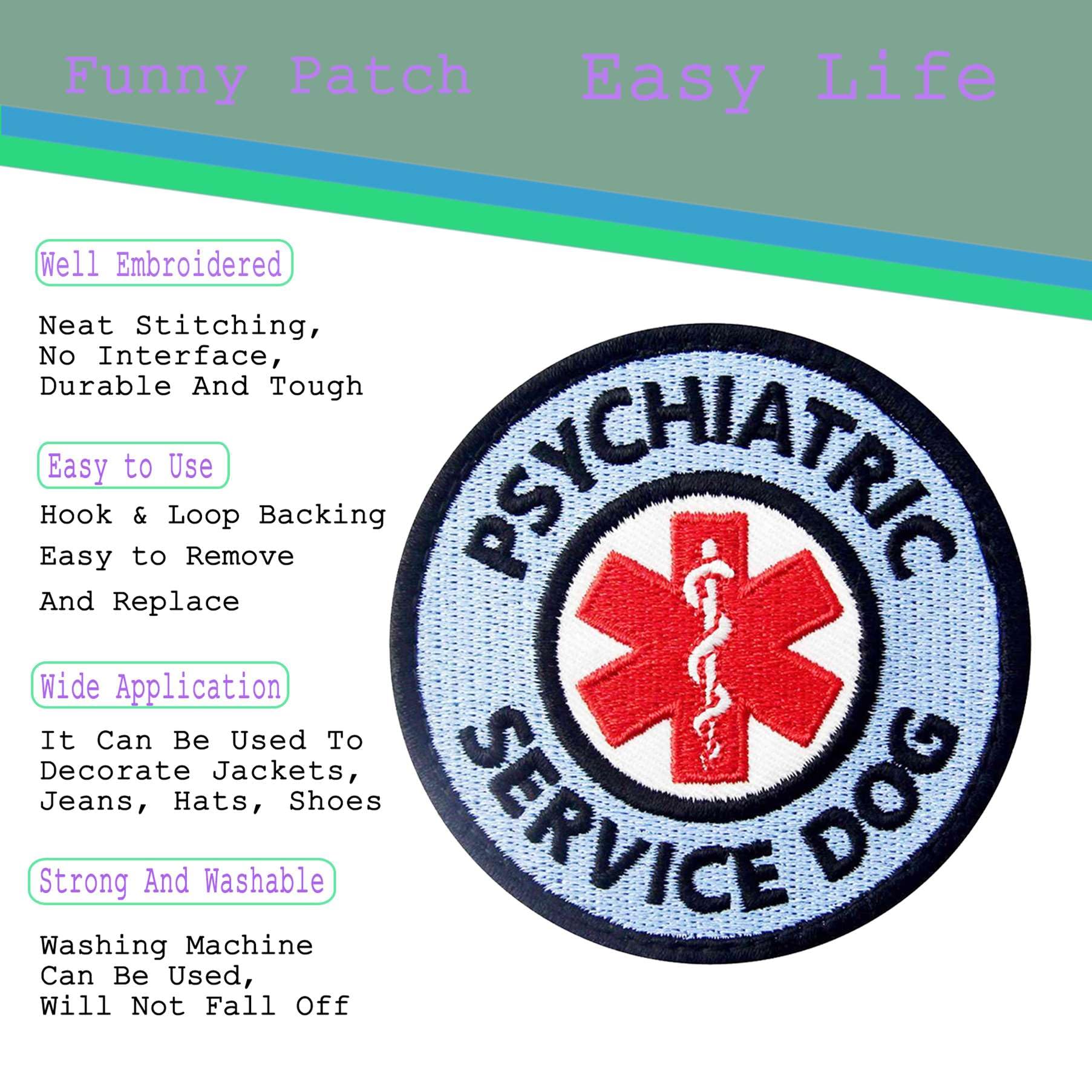 Service Dog Patch, Ems Psychiatric Service Dog Patches For Samll/Large Dog Vests Harness, Embroidered Hook & Loop Patch