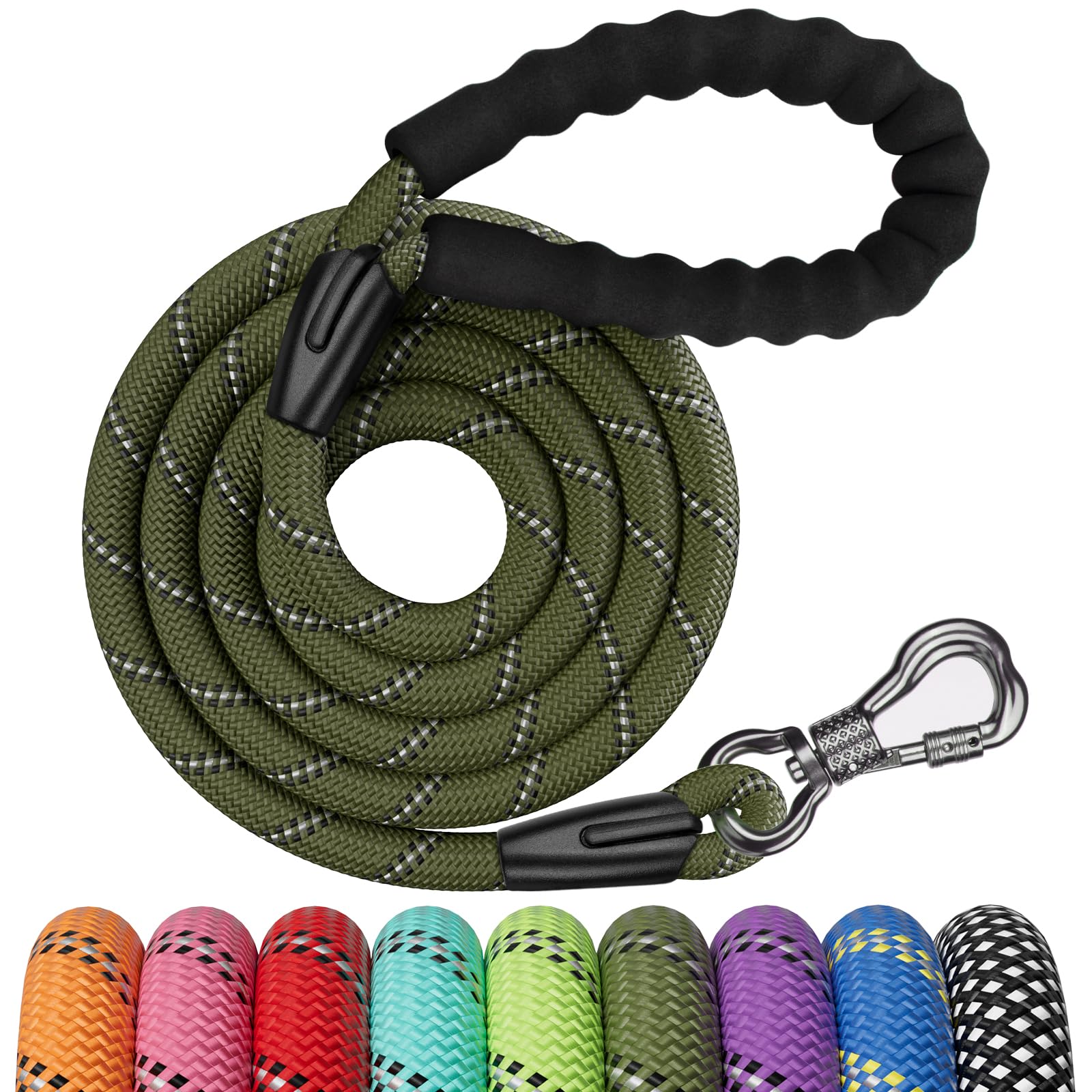 Ntr 6Ft Heavy Duty Dog Leash, Olive Rope Dog Leash With Swivel Lockable Hook And Comfortable Padded Handle, Cat Puppy Leash Lead For Small Medium Large Dogs Training, Playing, Camping,Or Backyard