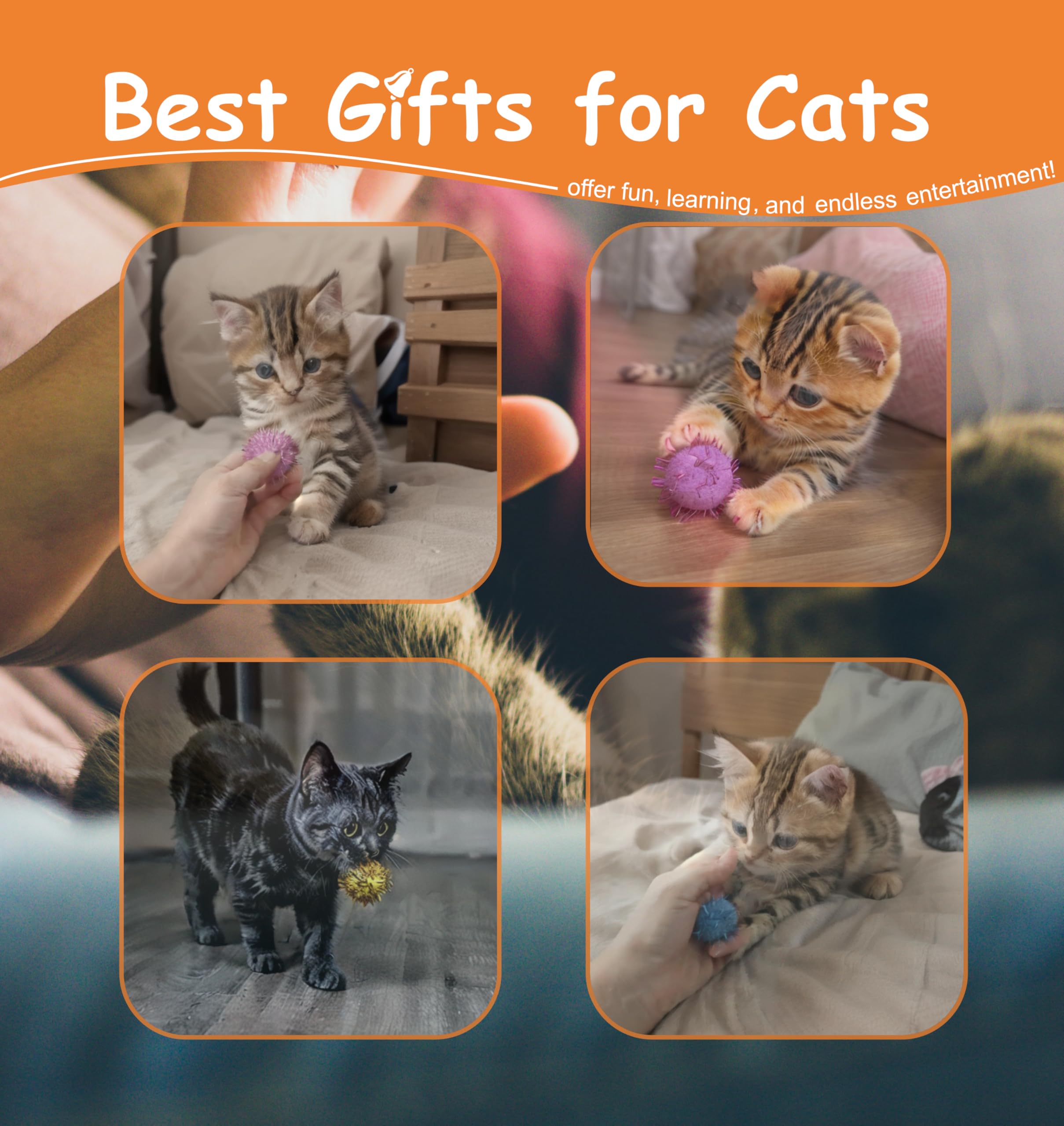 Yruizqmt 50 Pcs Cat Pom Pom Balls, 1.5 Inch Colorful Sparkle Ball Large For Cats, Cat Toy Balls With Tinsel Glittering Material,