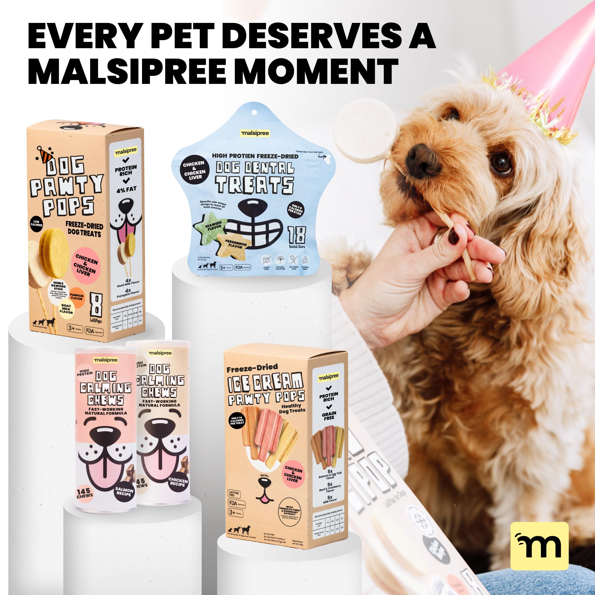 MalsiPree Ice Cream Dog Birthday Treats - Grain & Lactose-Free - Freeze Dried Dog Treats - High Protein, Low Calorie & Healthy -