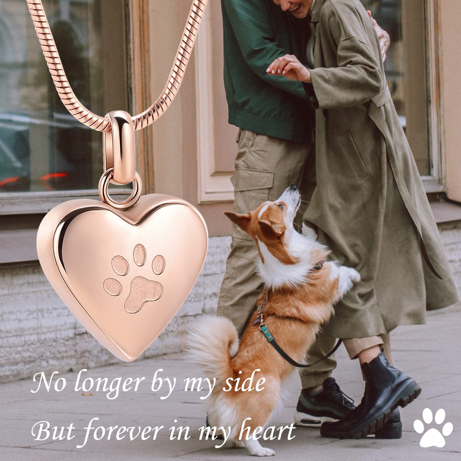 Zeqingjw Pet Cremation Jewelry For Ashes Pendant Paw Print Pet Heart Urn Necklace Memorial Keepsake Jewelry For Pet/Dog'S/Cat'S Ashes (Rose Gold)