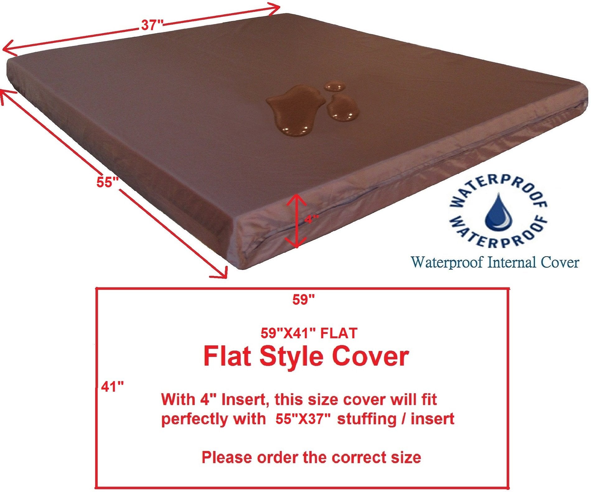 Dogbed4Less 2 Pack Internal Duvet Case Waterproof Zipper Dog Bed Cover For Xxl Large 55''X37''X4'' Memory Foam Pad Pet Bed - 59'