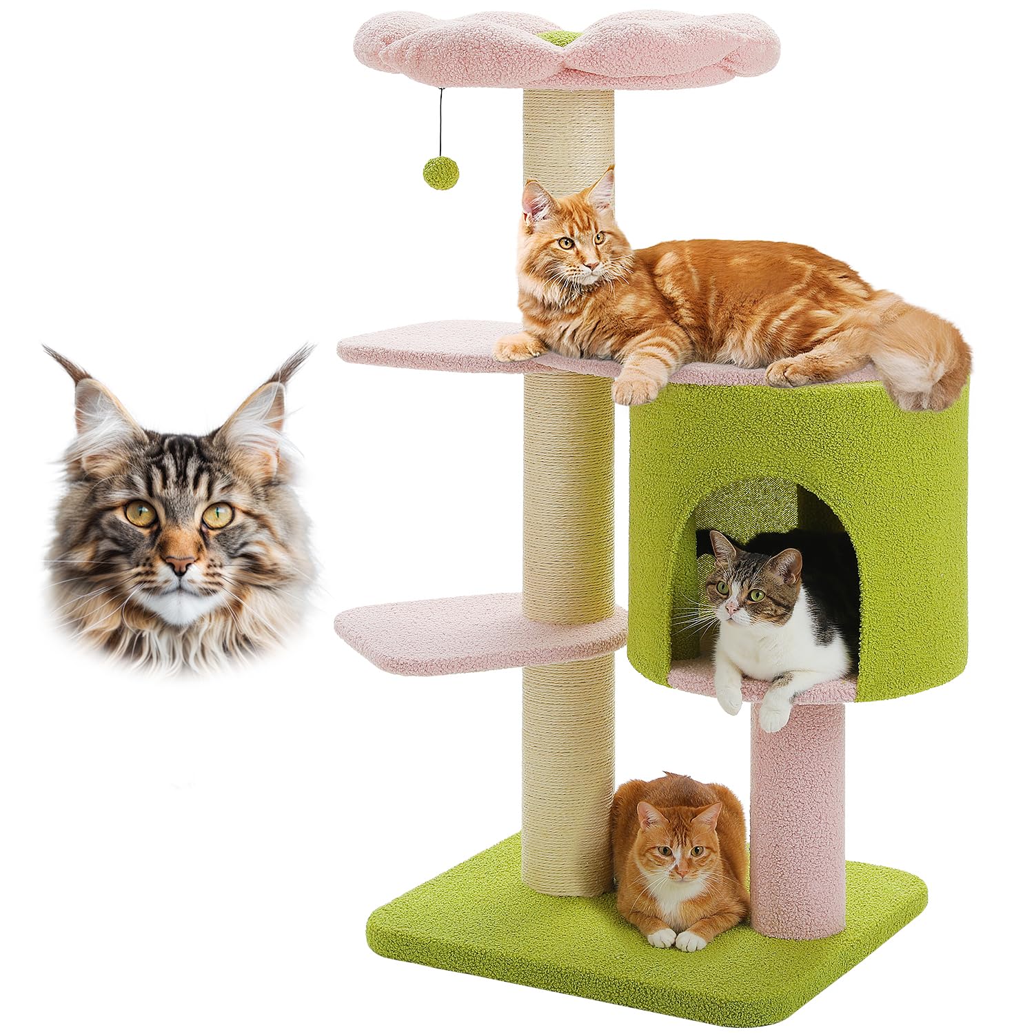 Muttros 50'' Pink Flower Cat Tree For Large Heavy Cats, Maine Coon Cat Tower With Extra Thick Scratching Posts (F4.3In), Spaciou