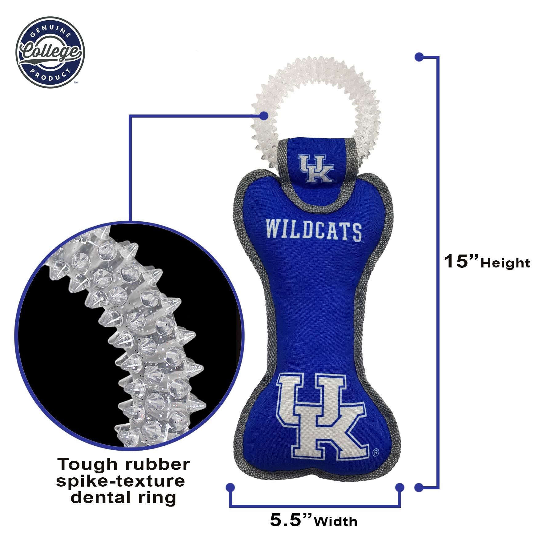 Pets First Ncaa Kentucky Wildcats Dental Dog Tug Toy With Squeaker. Tough Pet Toy For Healthy Fun, Teething & Cleaning Pets Teet