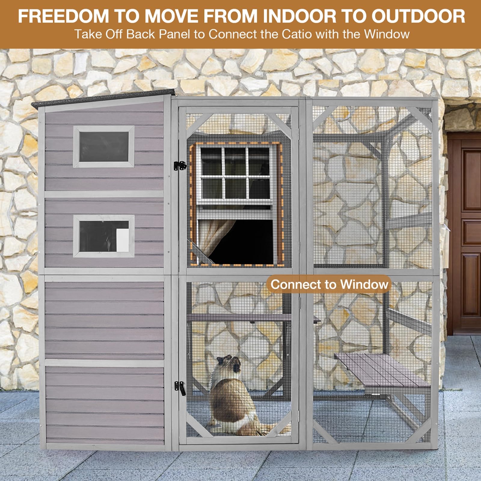 Catio Cat House Outdoor Kitty Enclosures 77'' Large Cat Home With Run Cat Cage With Platforms Kitty Playpen,4 Tiers