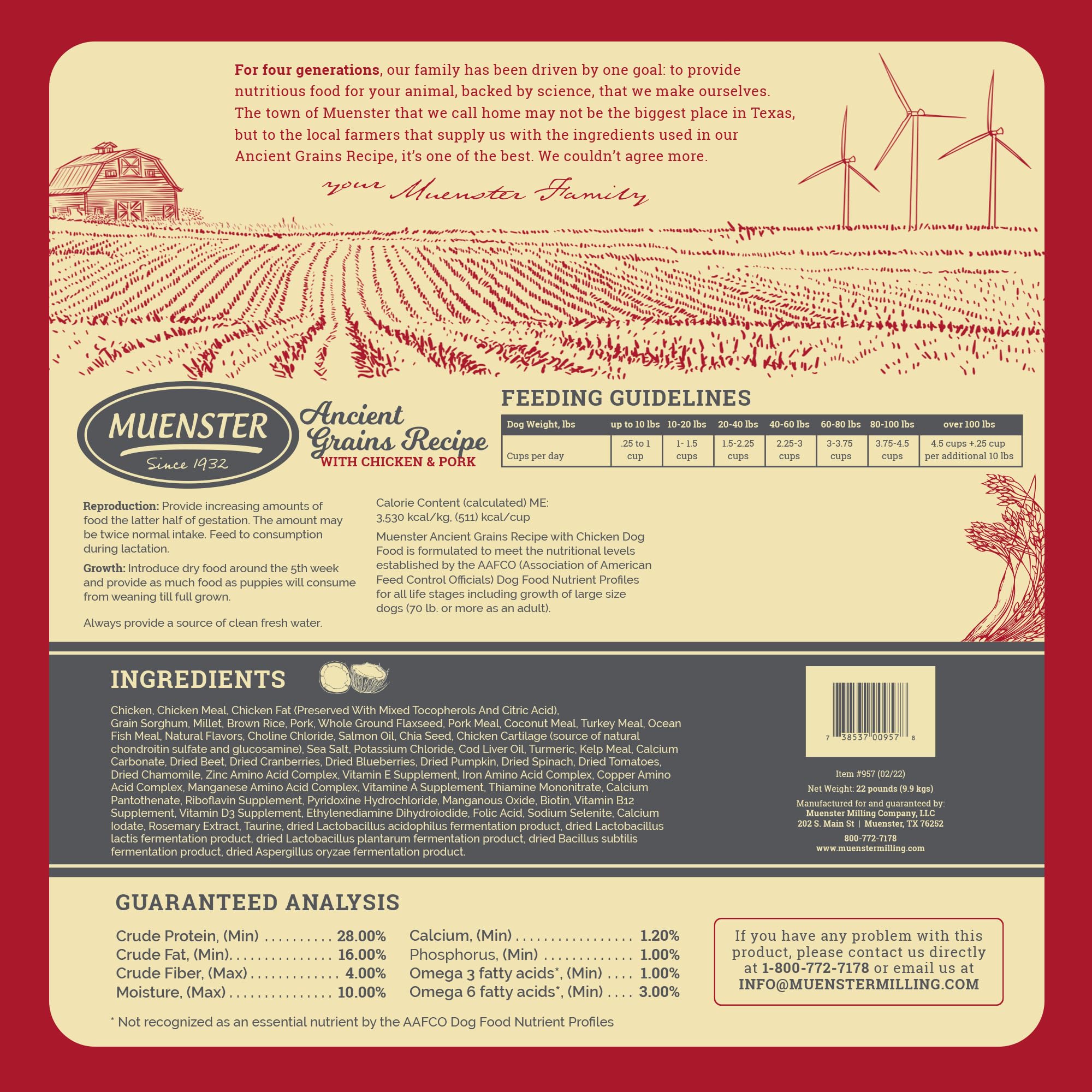 Muenster Ancient Grains Chicken & Pork Dry Dog Food, 22lb - Gluten-Free, High Protein, Digestive Support