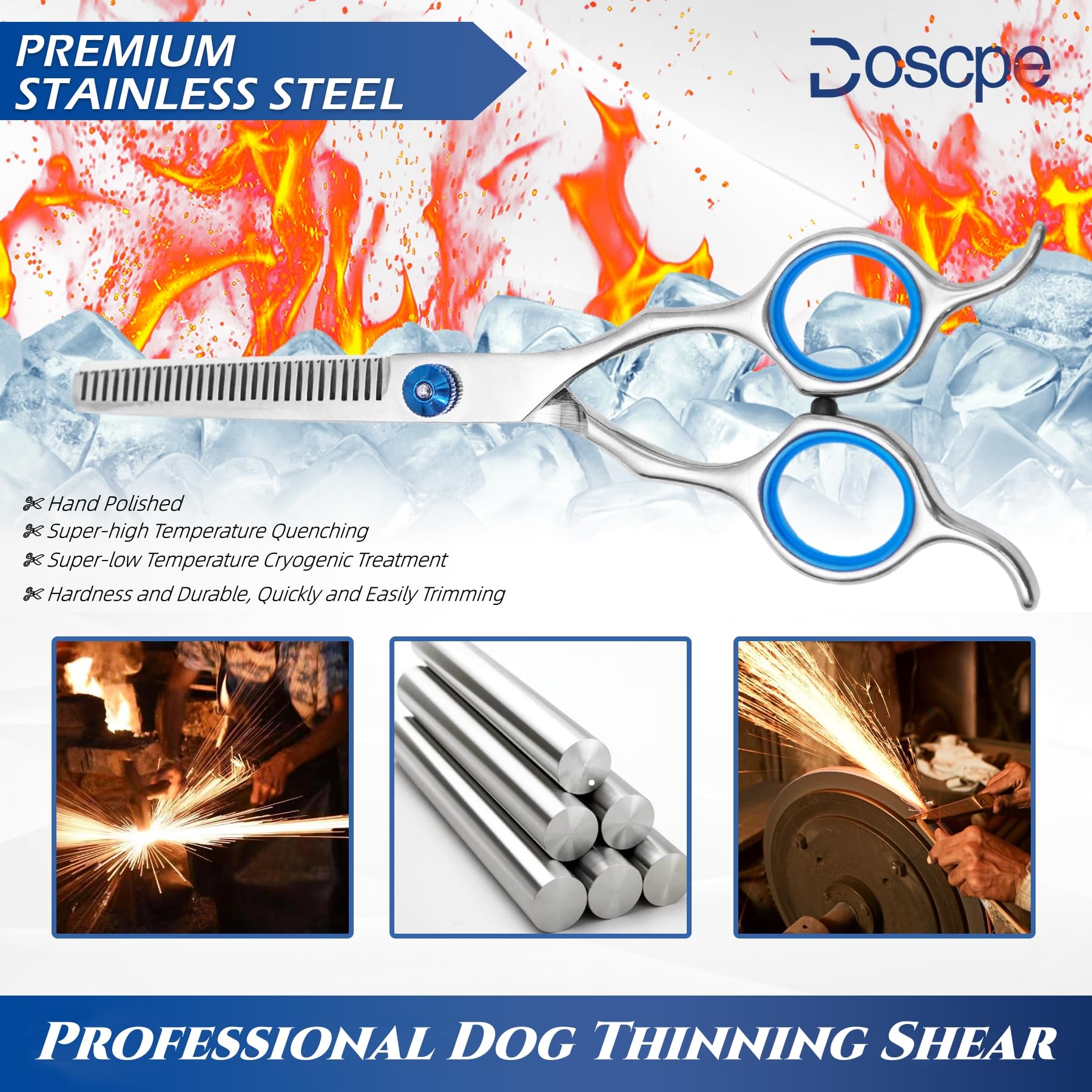 Dog Thinning Shears Professional Dog Grooming Scissors With Large Finger Hole For Pet Cat Hair Cutting Trimming Double Curved Fi