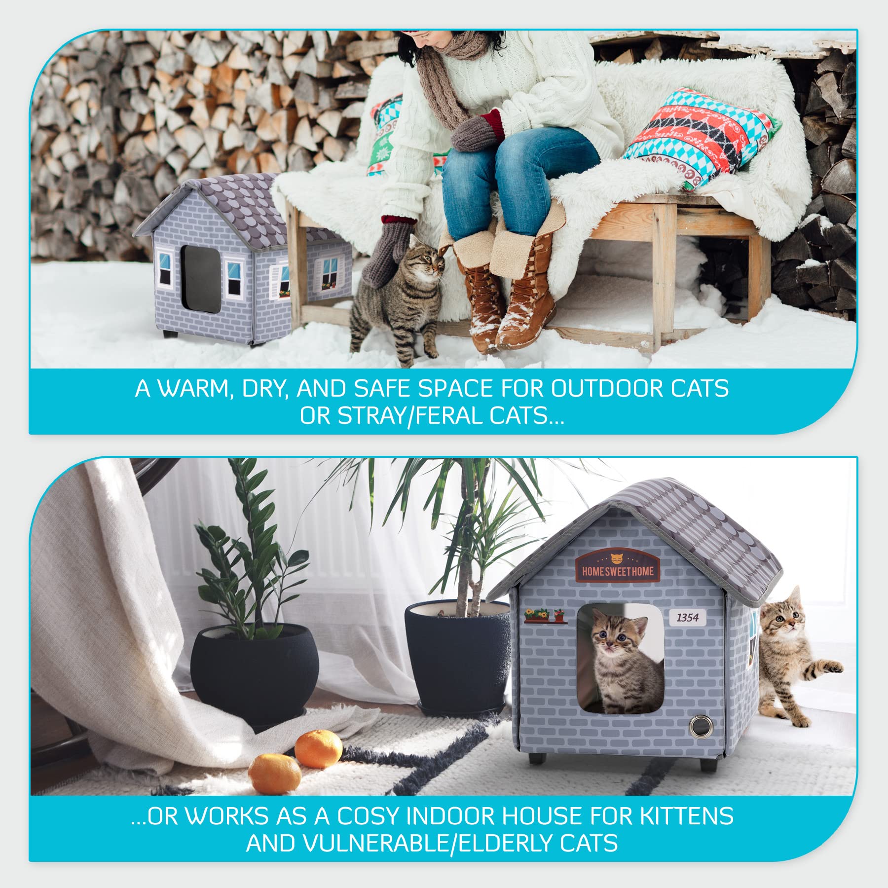 Petyella Heated Cat Houses For Outdoor Cats In Winter - Heated Outdoor Cat House Weatherproof - Outdoor Heated Cat House - Easy To Assemble