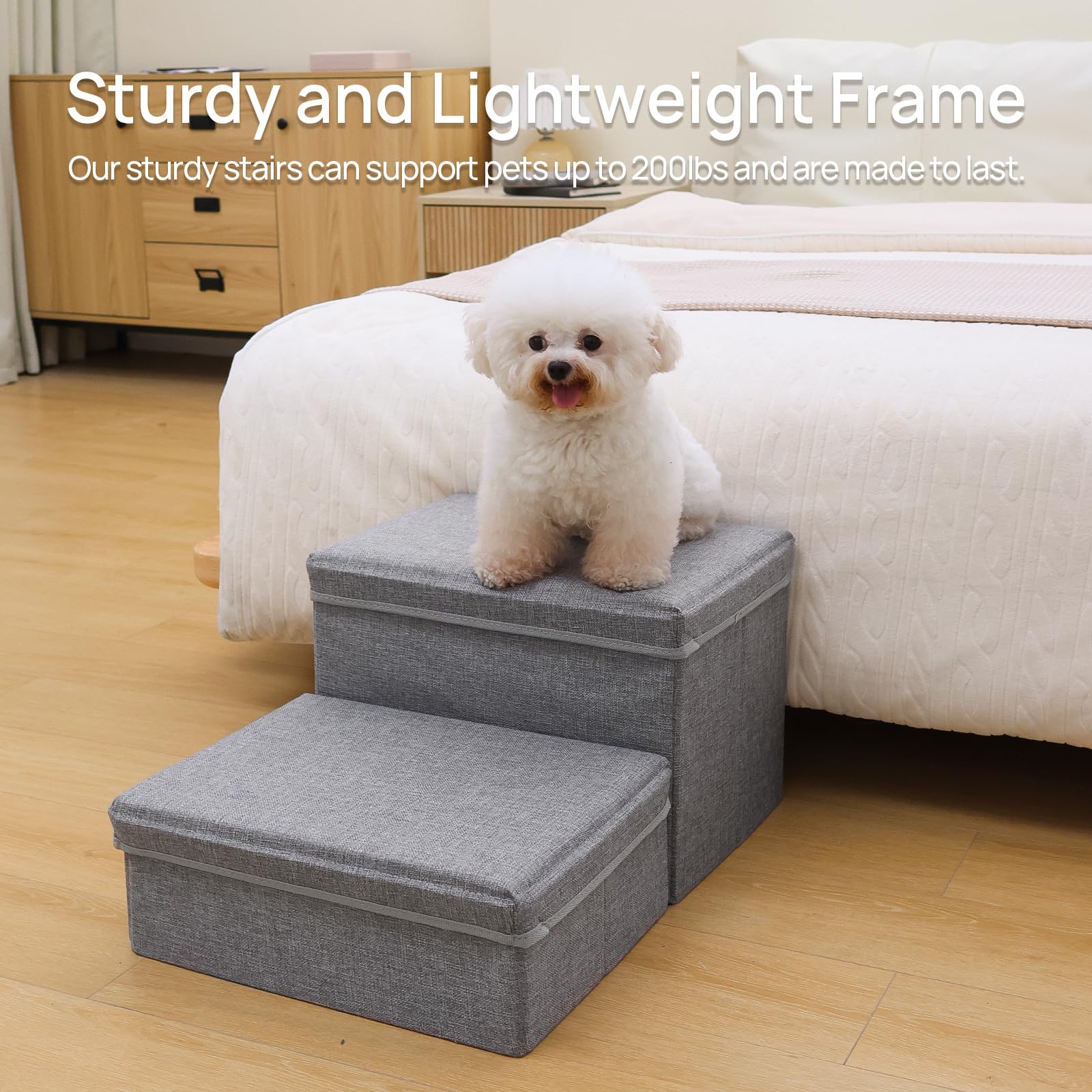 Foldable Dog Stairs/Steps 2-Tier Pet Steps Storage And Adjustable Steps For Small Medium Dogs Pet Steps Storage Stepper For High