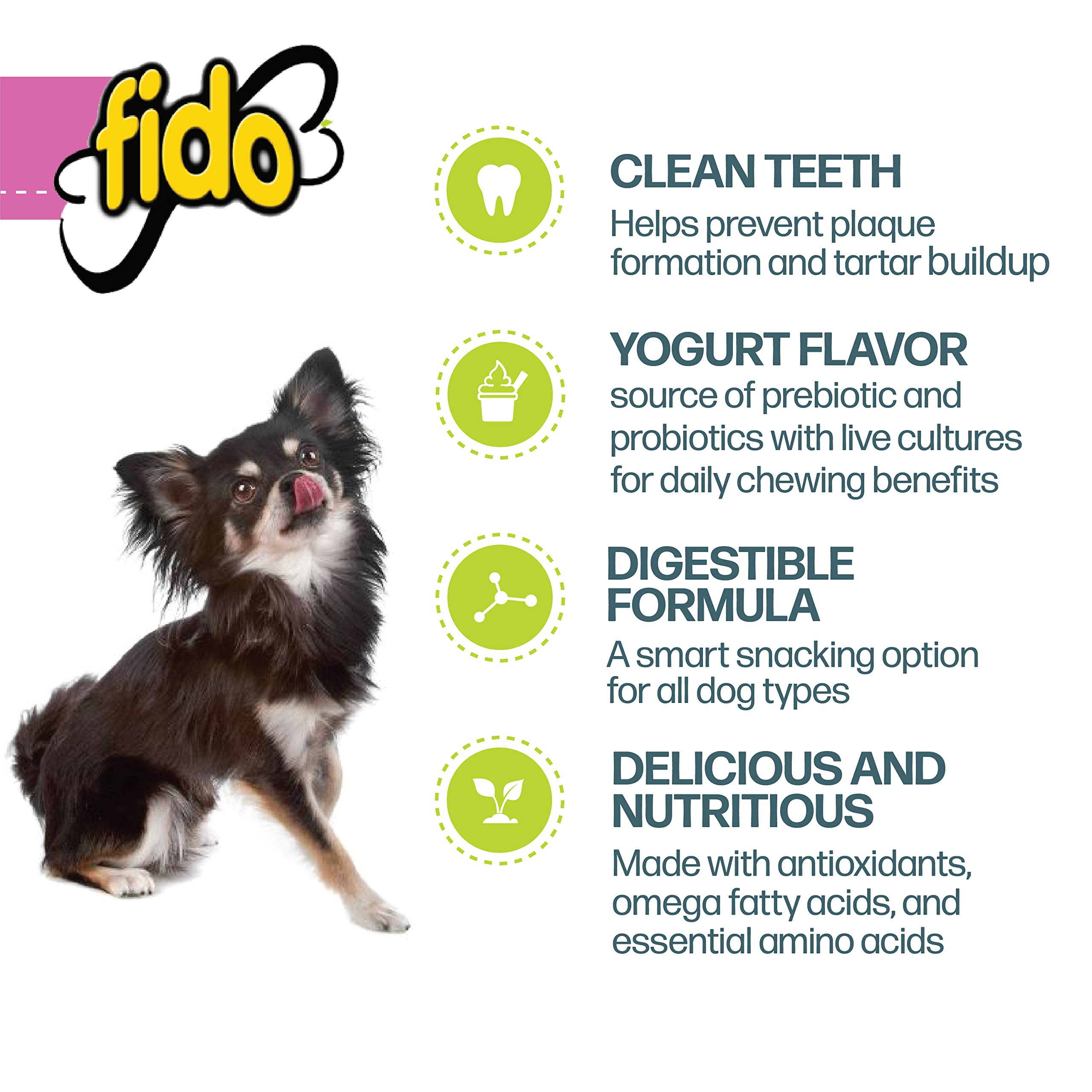Fido Naturals Belly Bones for Dogs, 100 Yogurt Flavor Mini Dog Dental Treats(100 Count) - Made in USA - for Extra Small Dogs - P