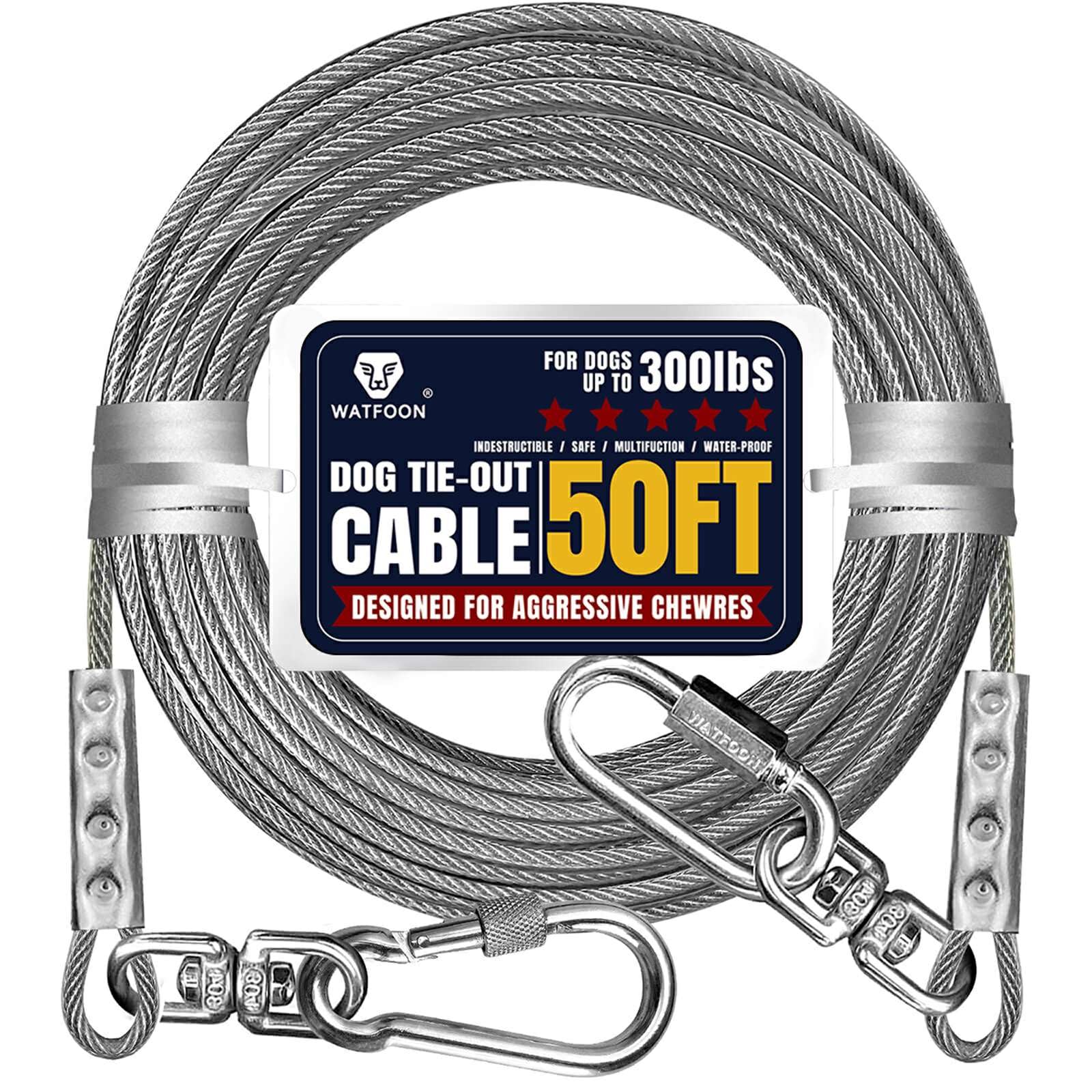 Extra Strong 100Ft Tie Out Cable For Large Dogs Up To 300 Lbs,1000+Pound Break Strength Tieout Tether Trolley Training Lead,Dog Run Cable For Yard Garden Park Camping Outside (Silver, 300Lbs 50Ft)