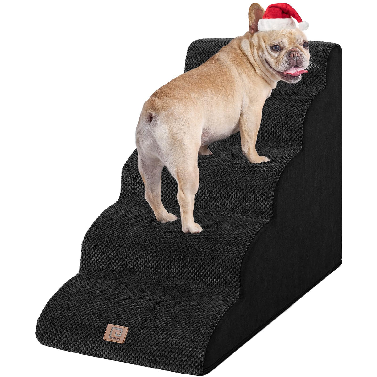 Eheyciga Curved Dog Stairs Ramp For High Beds 22.6' H, 5-Step Dog Steps For Small Dogs And Cats, Pet Stairs For High Bed Climbing, Non-Slip Balanced Pet Step Indoor, Black