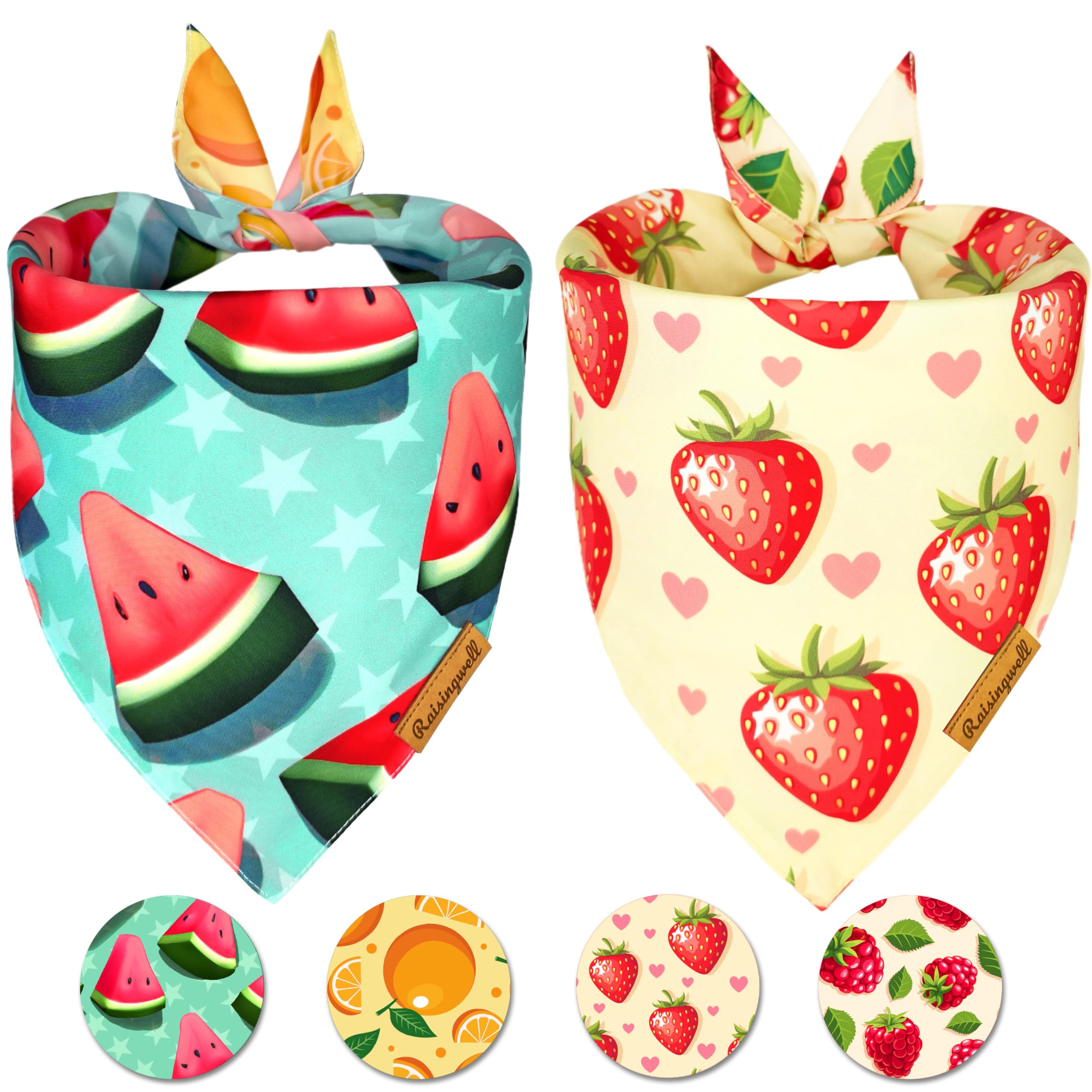 Raisingwell New Summer Fruit Dog Bandanas 2 Pack 4 Pattern Reversible, Holiday Bandana For Boy And Girl, Premium Durable Fabric,