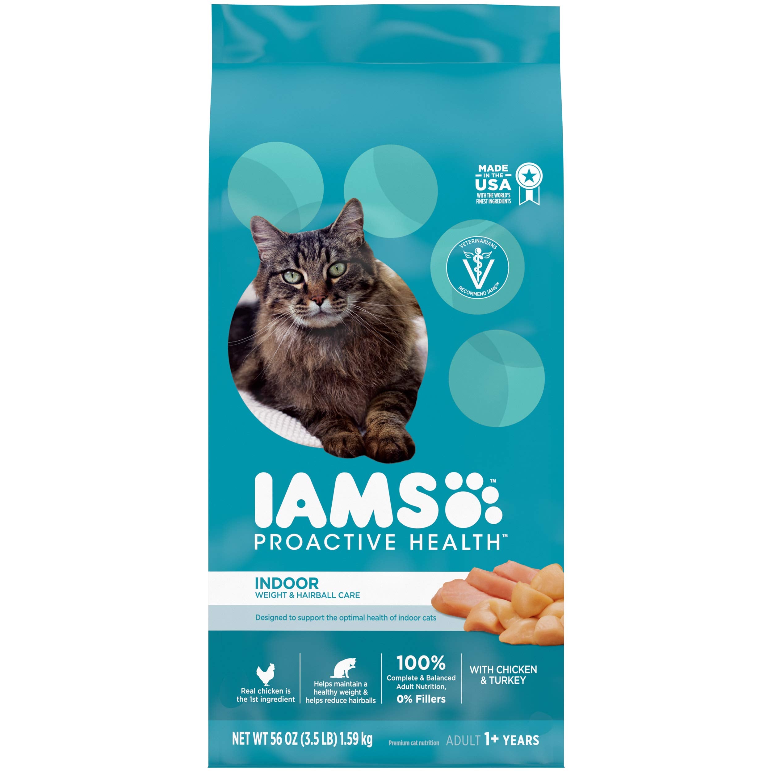IAMS Proactive Health Indoor Weight & Hairball Care Adult Dry Cat Food with Chicken & Turkey, 3.5 lb. Bag