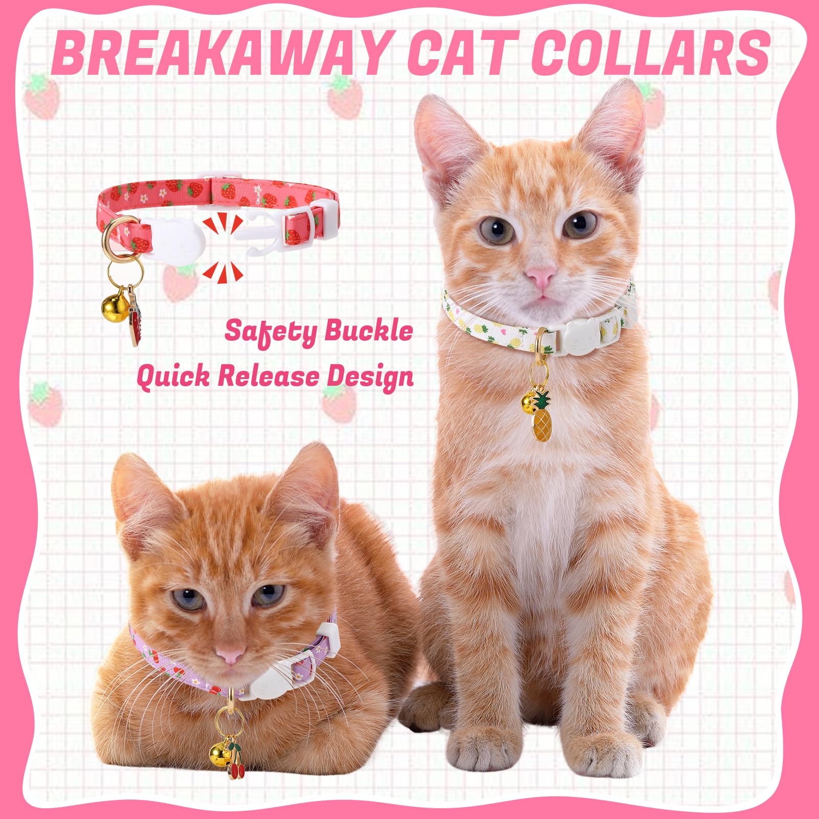 Guiqulai 10 Pack Breakaway Cat Collars With Bells Fruit Pendants Adjustable Safety Kitten Collar Fruit Cat Collar With Bell Idea