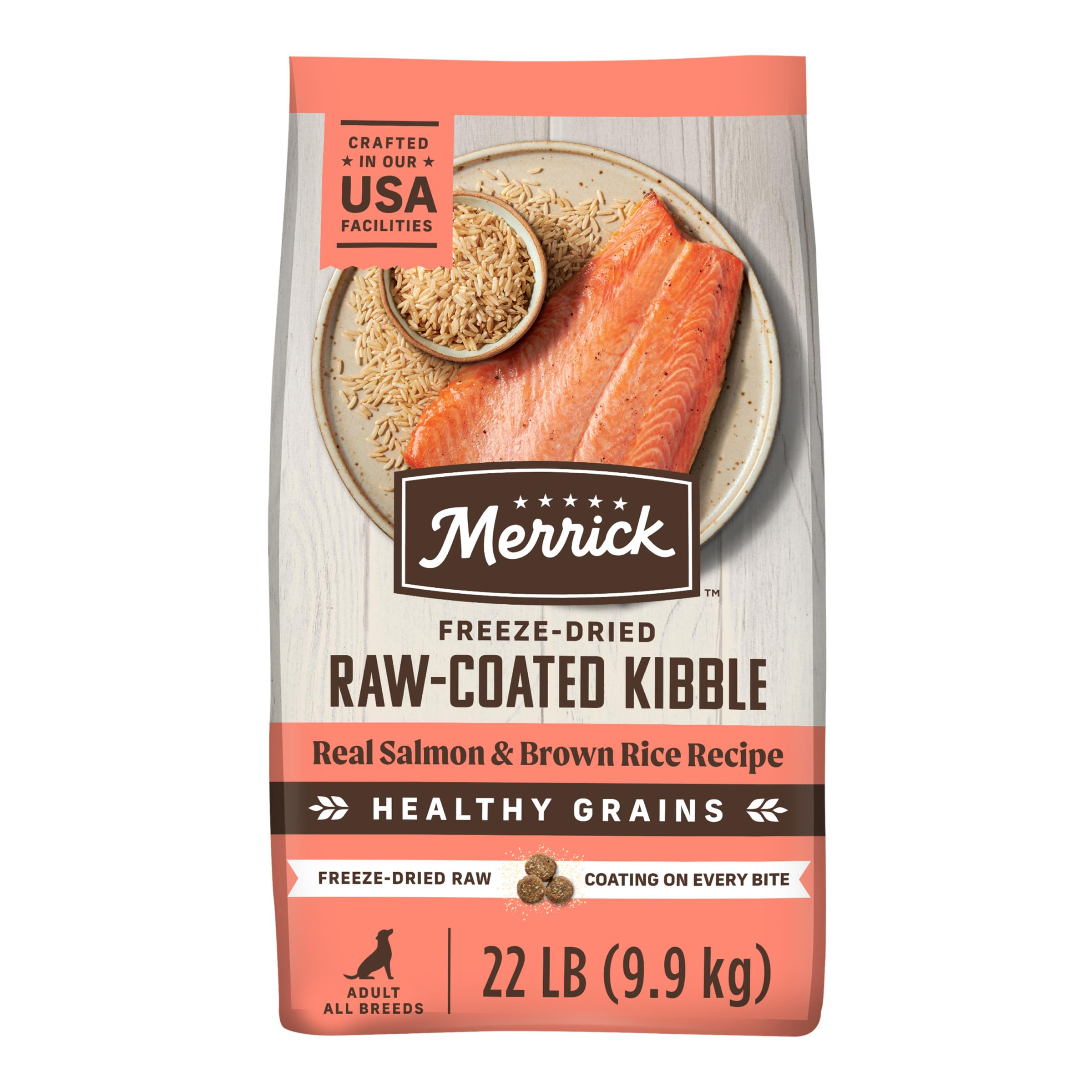 Merrick Healthy Grains Freeze Dried Raw Coated Kibble, Natural High Protein Dog Food, Salmon and Brown Rice - 22.0 lb. Bag