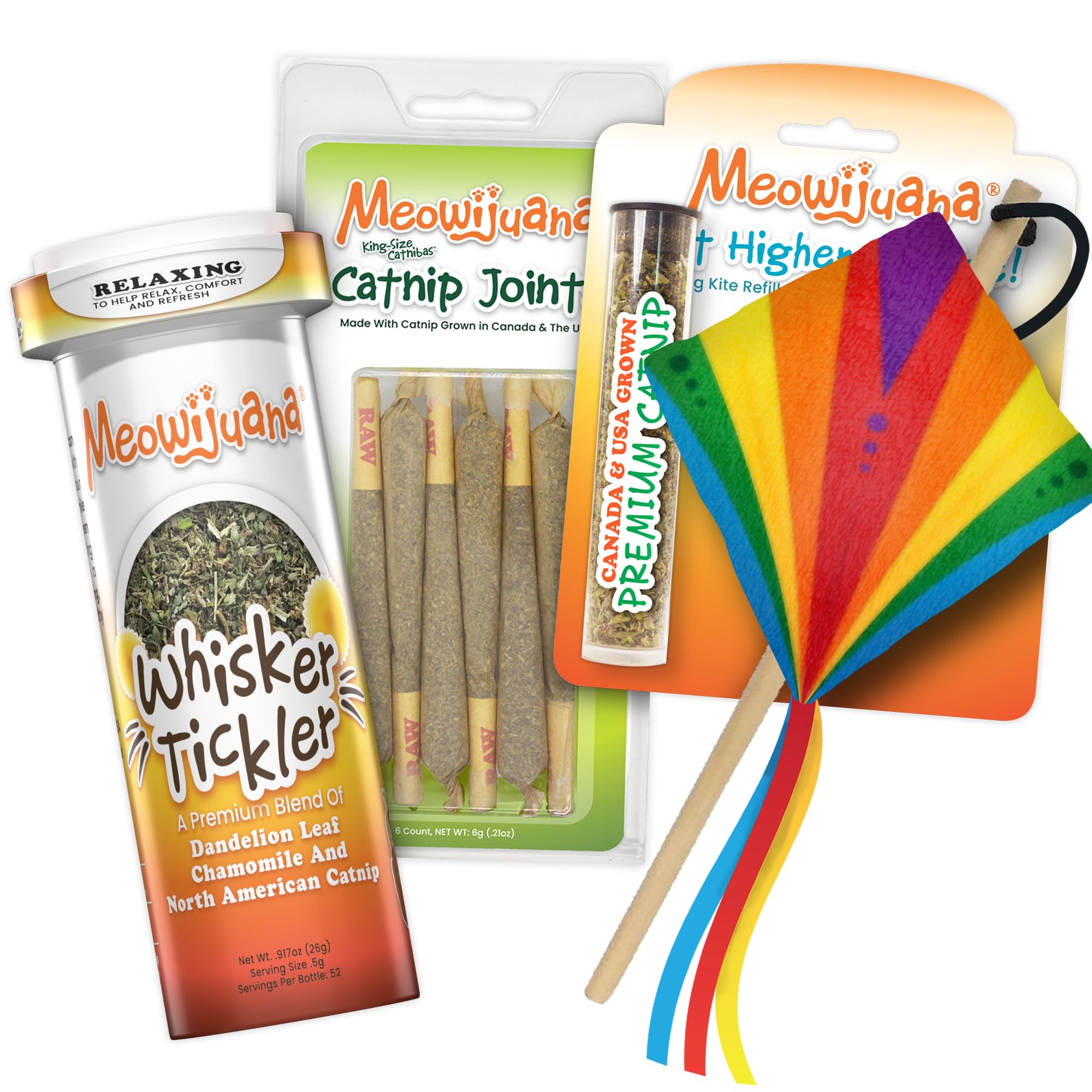 Meowijuana | Get Higher Bundle | Get Higher Kite, King Size Catnip Joints, And Whisker Tickle | Promotes Play And Cat Health | I