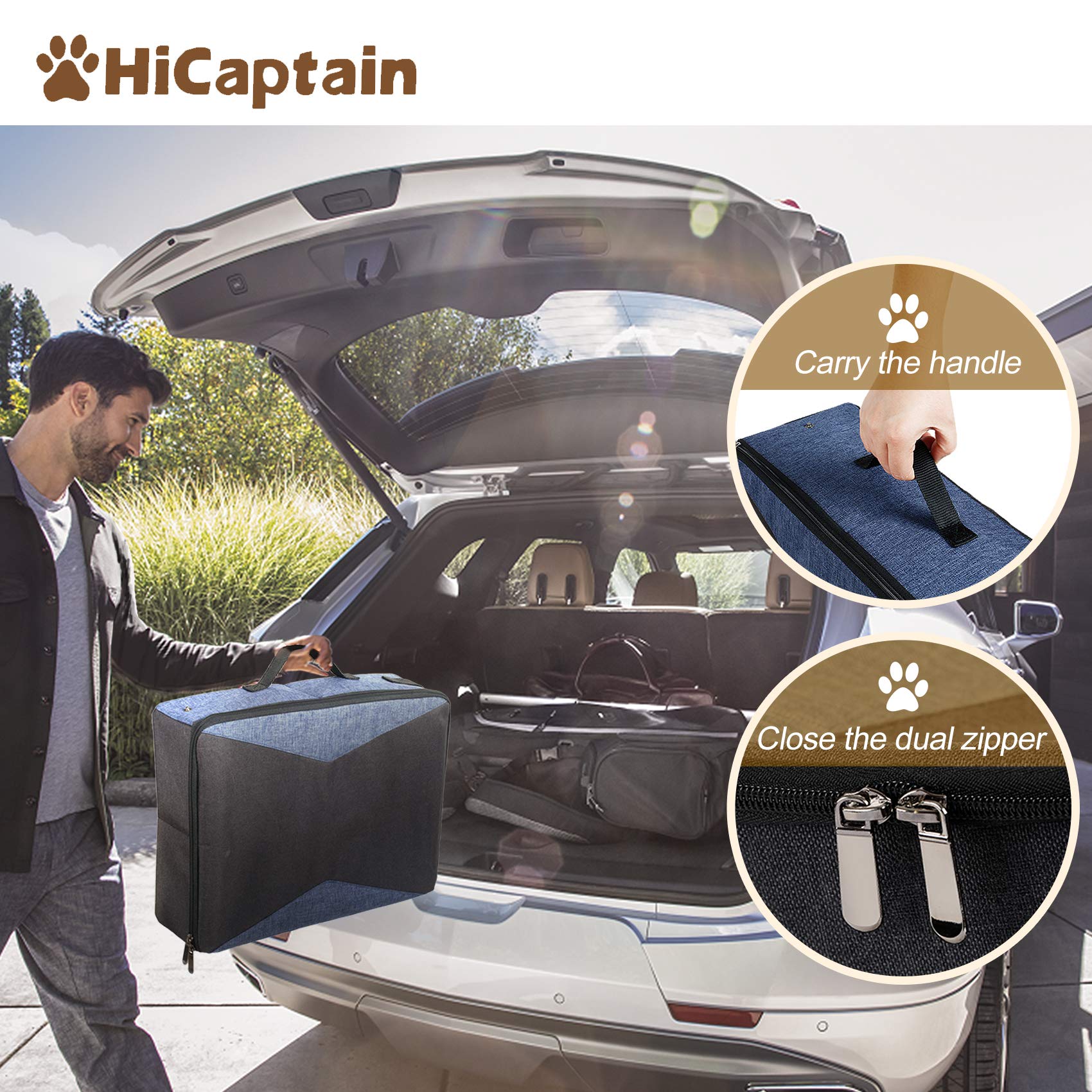 Hicaptain Portable Travel Litter Box, Foldable Cat Litter Box With Lid And Handle Standard Lightweight Collapsible Litter Carrier For Cat Travel(M,Black/Blue)