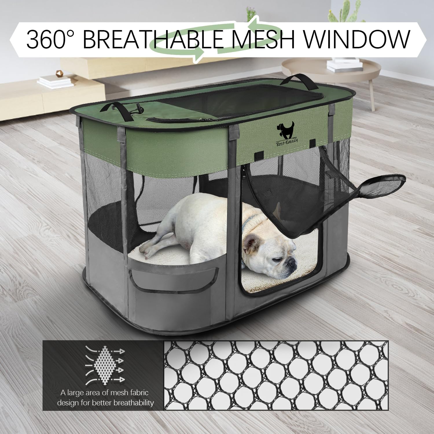 Rest-Eazzzy Dog Playpen, Foldable Kitten Playpen For Medium Dogs, Portable Pet Puppy Playpen With Removable Shade Cover, Indoor