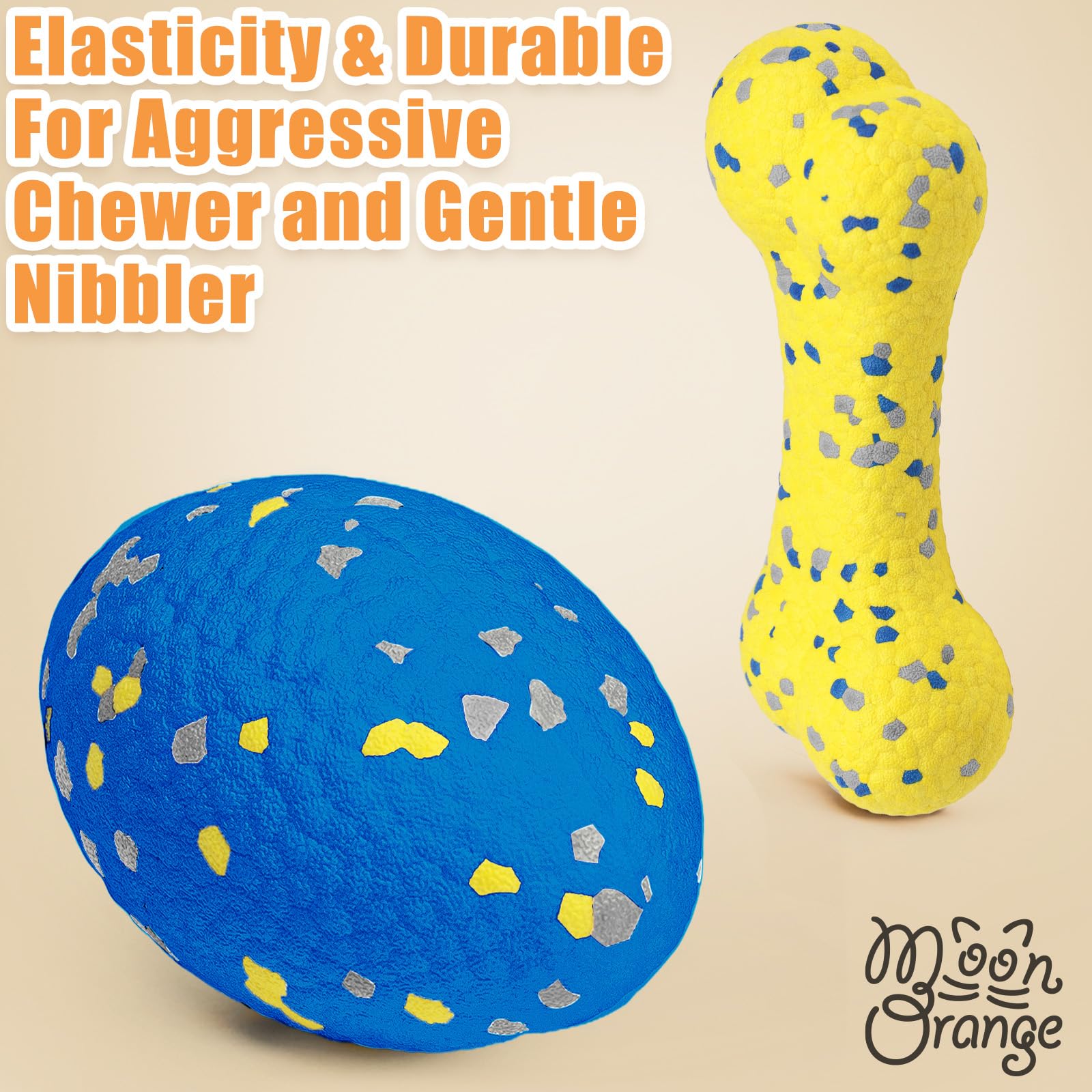 Moonorange 2Pcs Upgrade Bone Dog Balls+Rugby Dogs Toys For Aggressive Chewers, Indestructible Tennis Balls For Dogs (Blue+Yellow