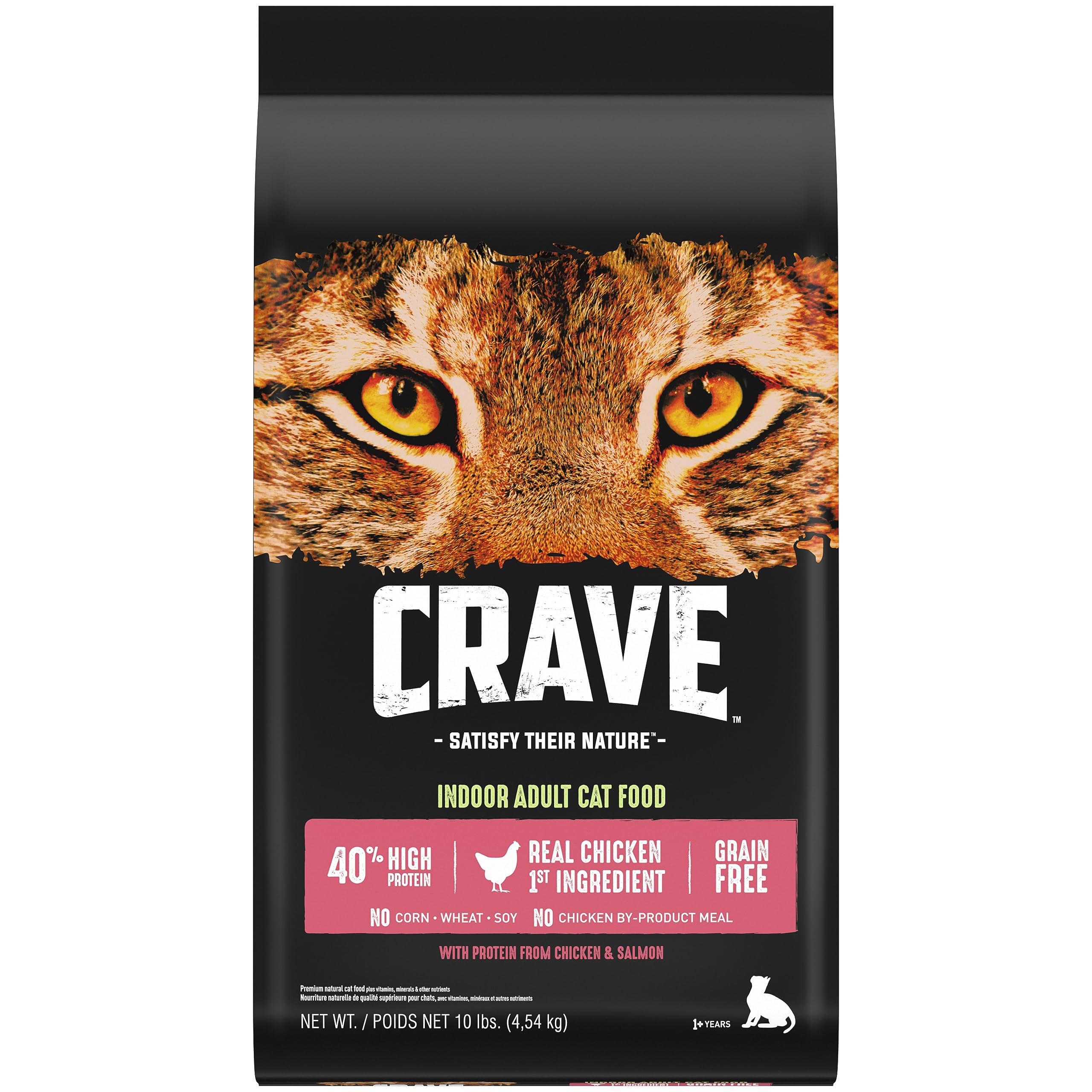 CRAVE Grain Free Indoor Adult High Protein Natural Dry Cat Food with Protein from Chicken & Salmon, 10 lb. Bag