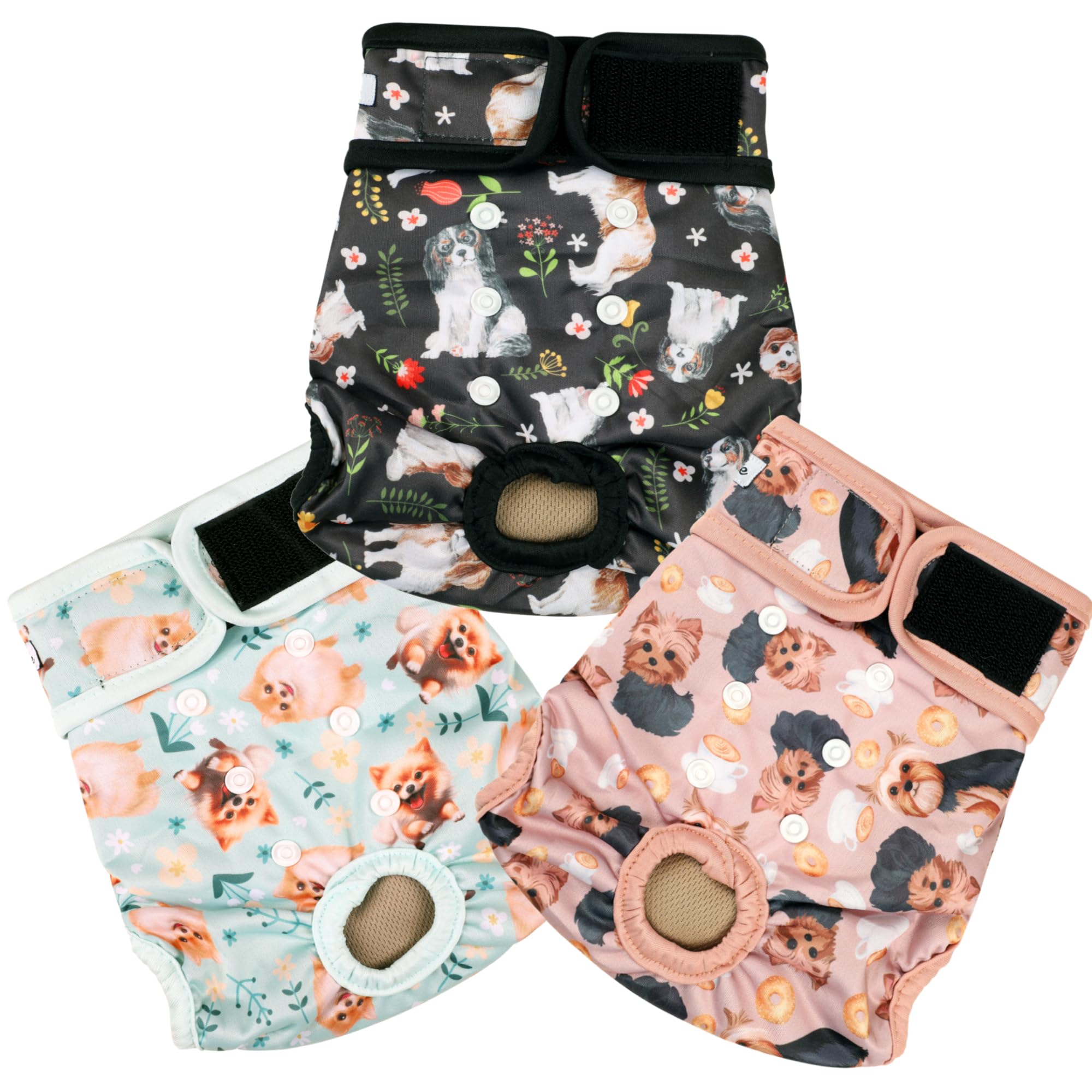 Grecle Dog Diapers Female(3 Pack) - No Leak Reusable Diapers For Doggy Female In Period - Highly Absorbent Dog Heat Panties With Adjustable Snaps Cute Dogs L