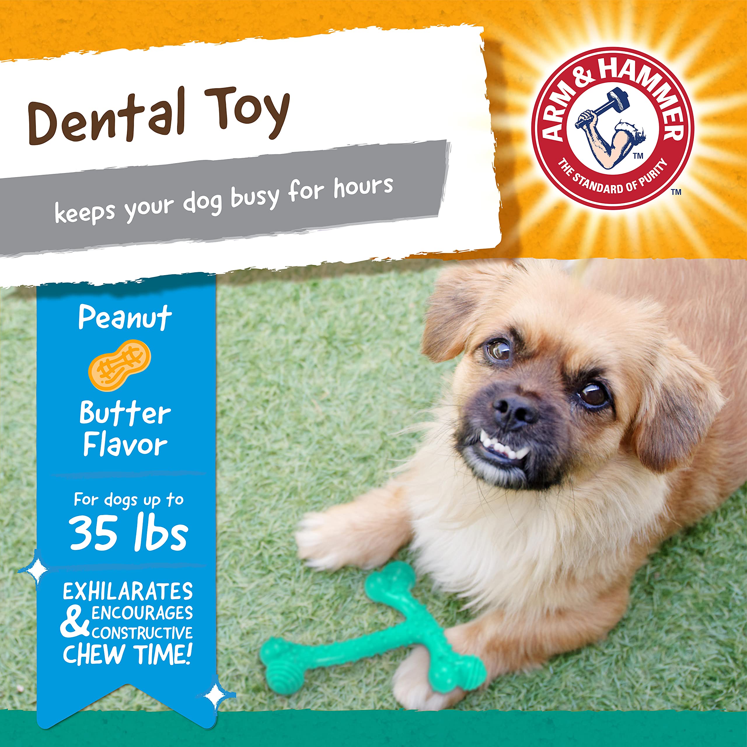 Arm & Hammer For Pets Ora-Play T-Bone Dental Chew Toy For Dogs -( Pack Of 2(| Best Dog Chew Toy For The Toughest Chewers | Reduces Plaque & Tartar Buildup Without Brushing, Peanut Butter Flavor