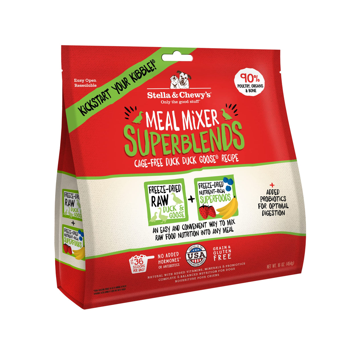 Stella & Chewy'S Freeze-Dried Raw Cage-Free Duck Meal Mixer Superblends Grain-Free Dog Food Topper, 16 Oz. Bag, Freeze-Dried Raw