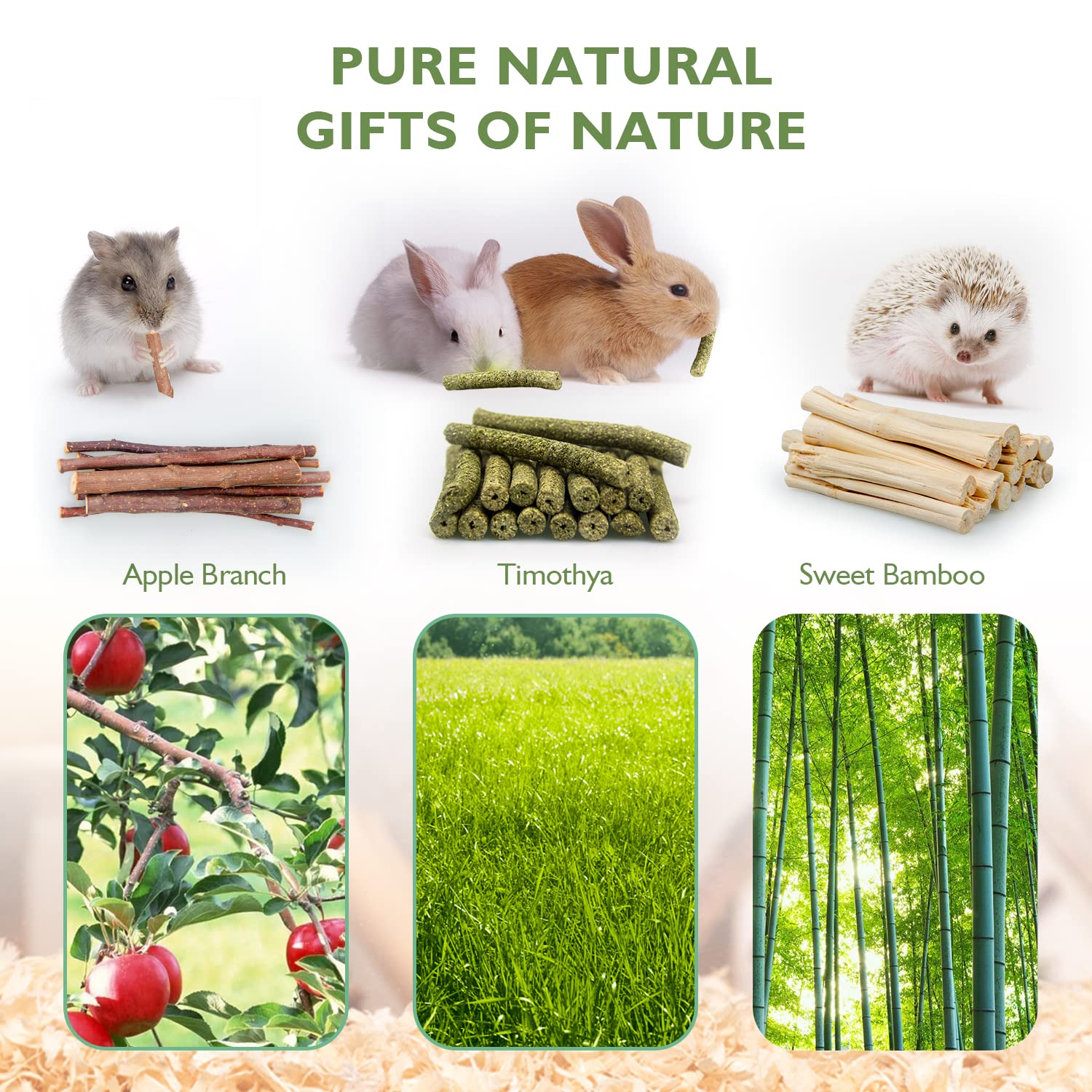 Dbeans Flourithing 300g Guinea Pig & Rabbit Chew Toys with Apple & Timothy Sticks - Prevent Overgrown Teeth with Sweet Bamboo Tr