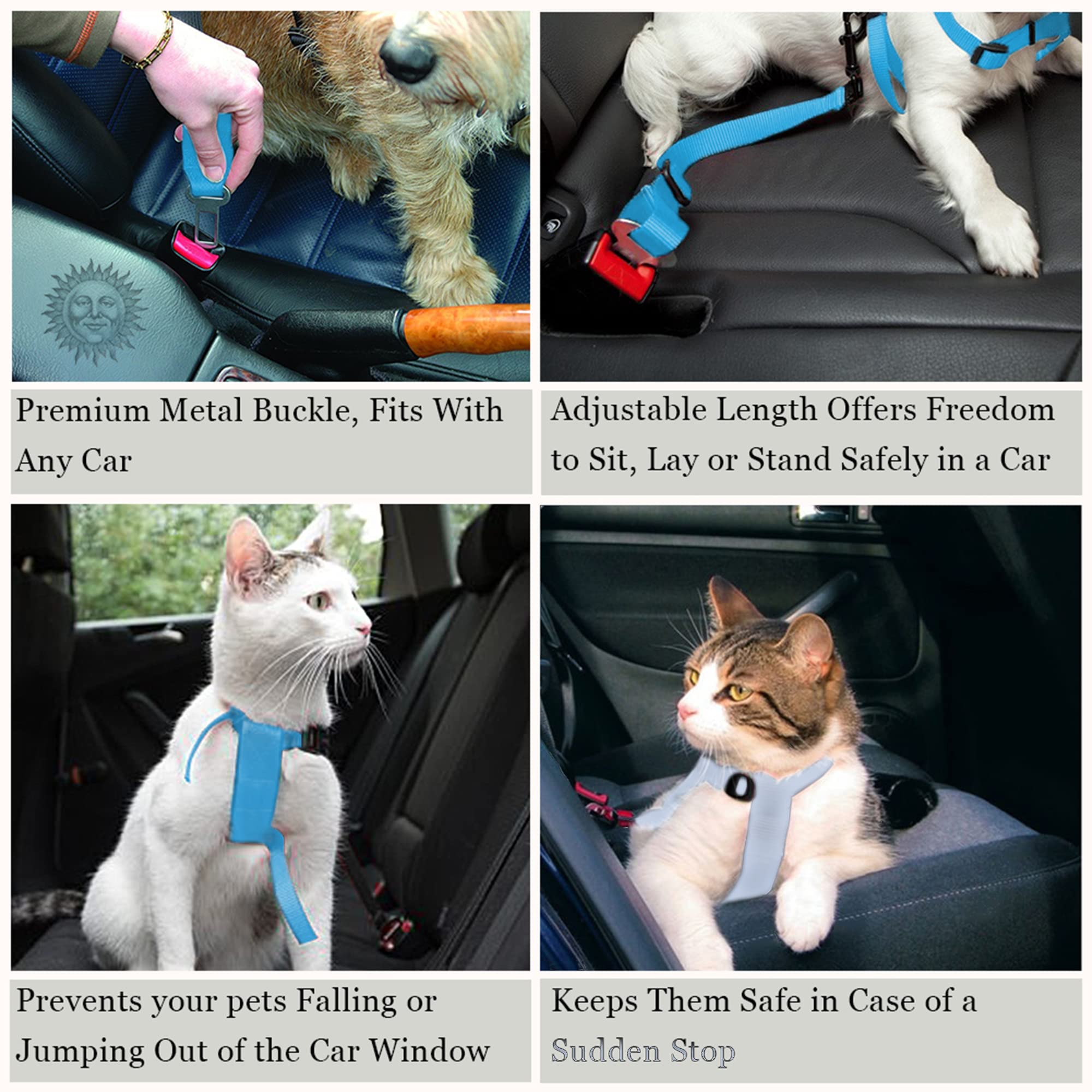 SunGrow Dog Seat Belt for Car, Adjustable Nylon Pet Seatbelt, Supports All Cars, Dog Car Leash Seat Belt, Seatbelt for Dogs, Cat